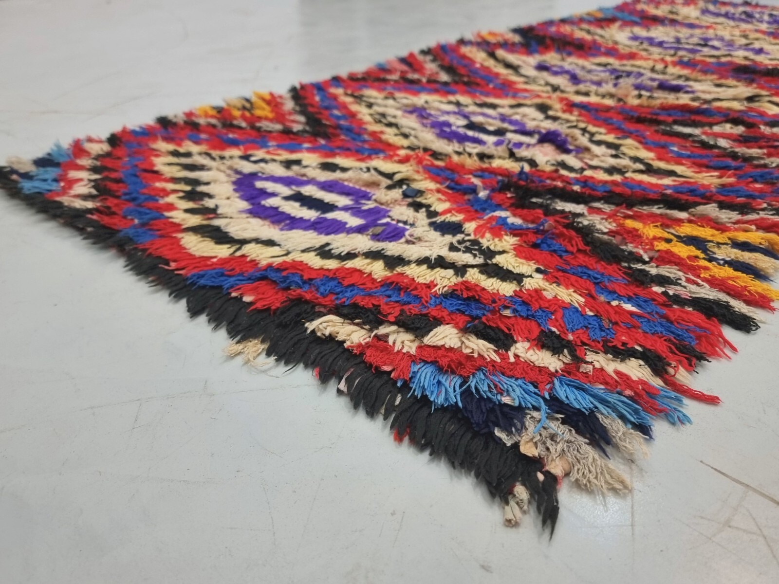 Moroccan Handmade Vintage Rug 2’4×5’3 Berber Geometric Red & Blue Cotton Rug