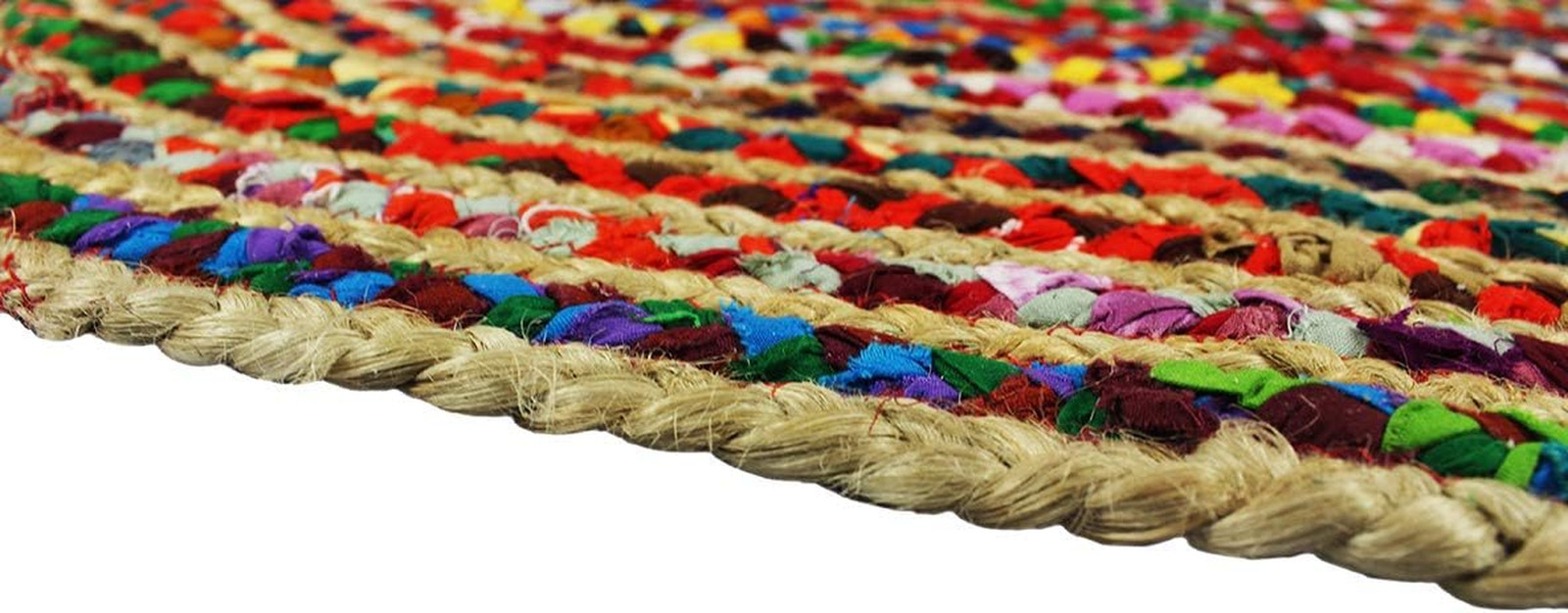 Jute Chindi Braid Rag Rug – Boho Farmhouse Rustic Area Accent Throw Rug – Handwo