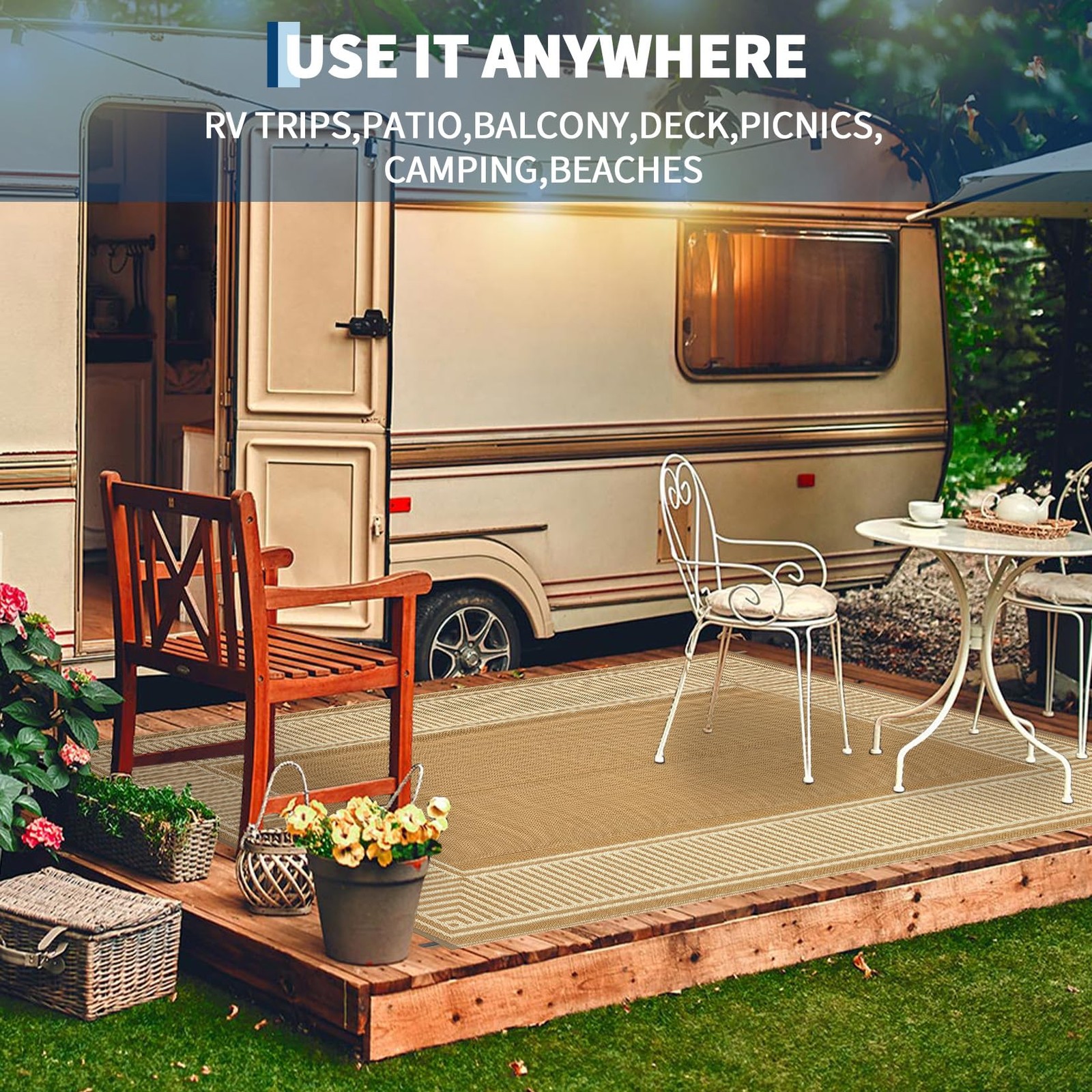 ⚡8×10/9×12/9×18/10×14/10x20FT Waterproof Foldable Patio Rugs for Camper,Beach,RV