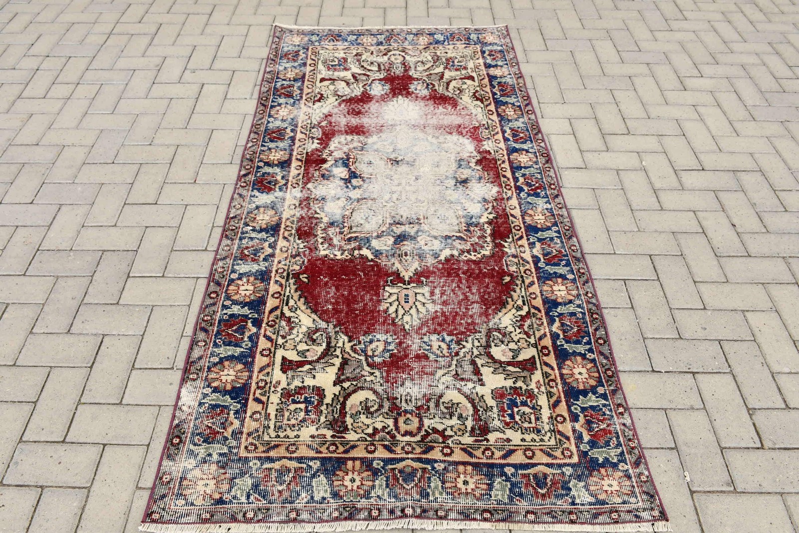 3,6×7,2 ft Area Vintage Rug, Red Solid Turkish Rug