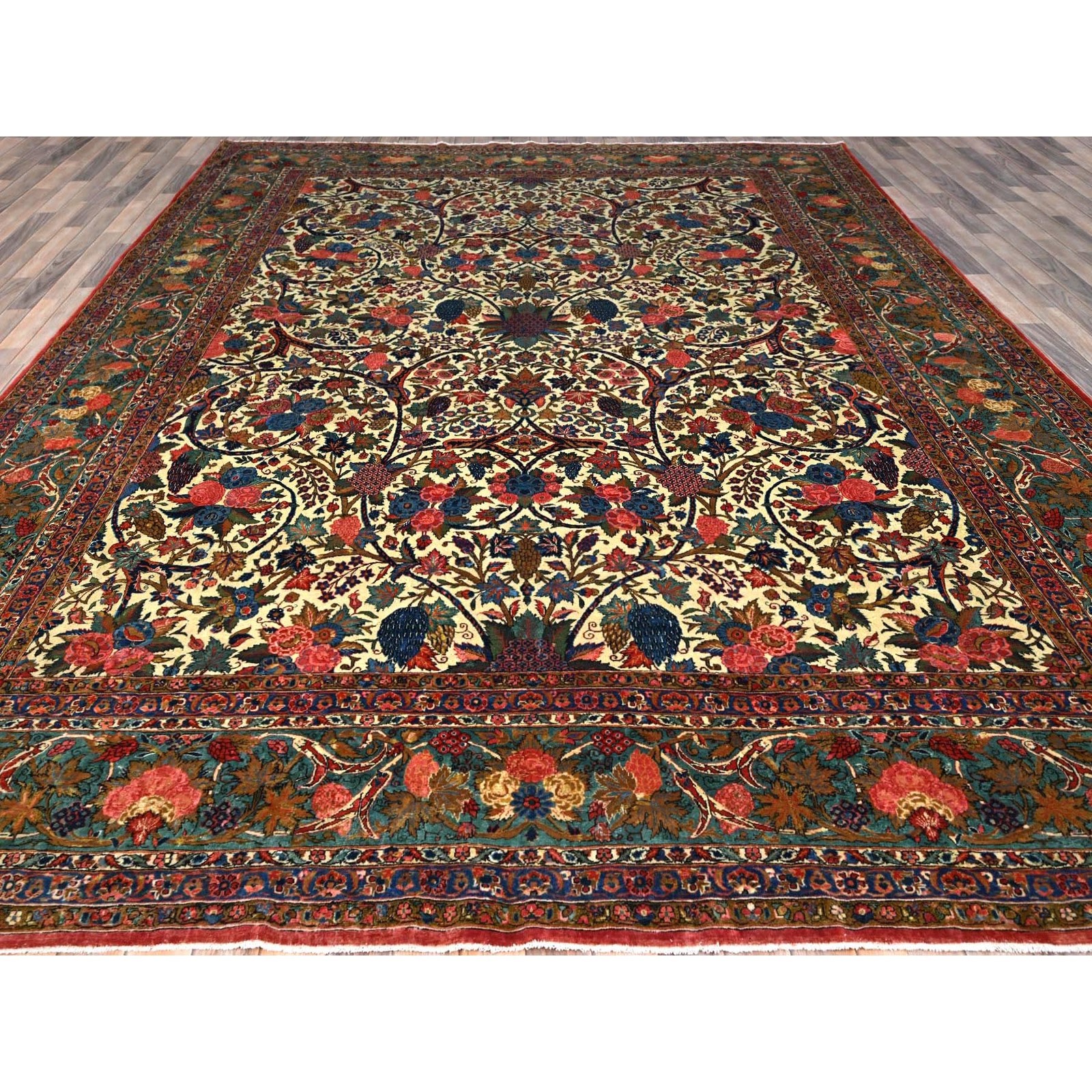 10’3″x13’5″ Lemon Icing White Antique Zoroastrian Kishoon Wool Oriental Rug R213
