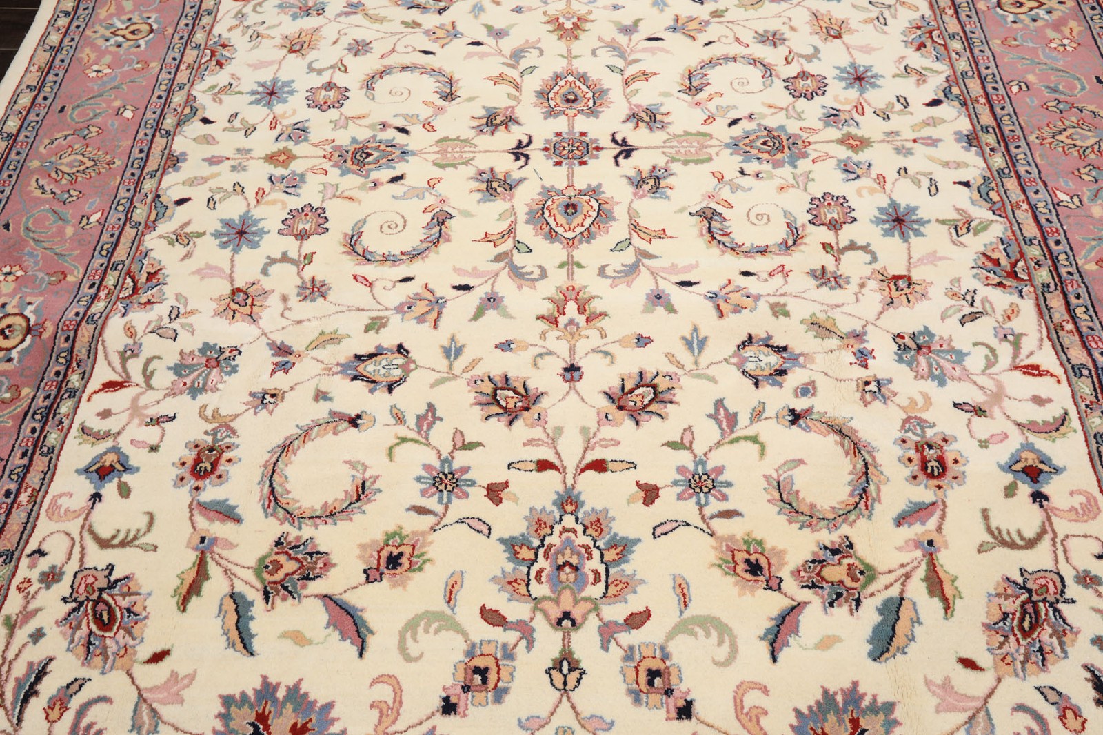 7’9”x9’10” Hand Knotted Wool Ivory Indo Kashaan Plush Pile Velvety Soft Rug
