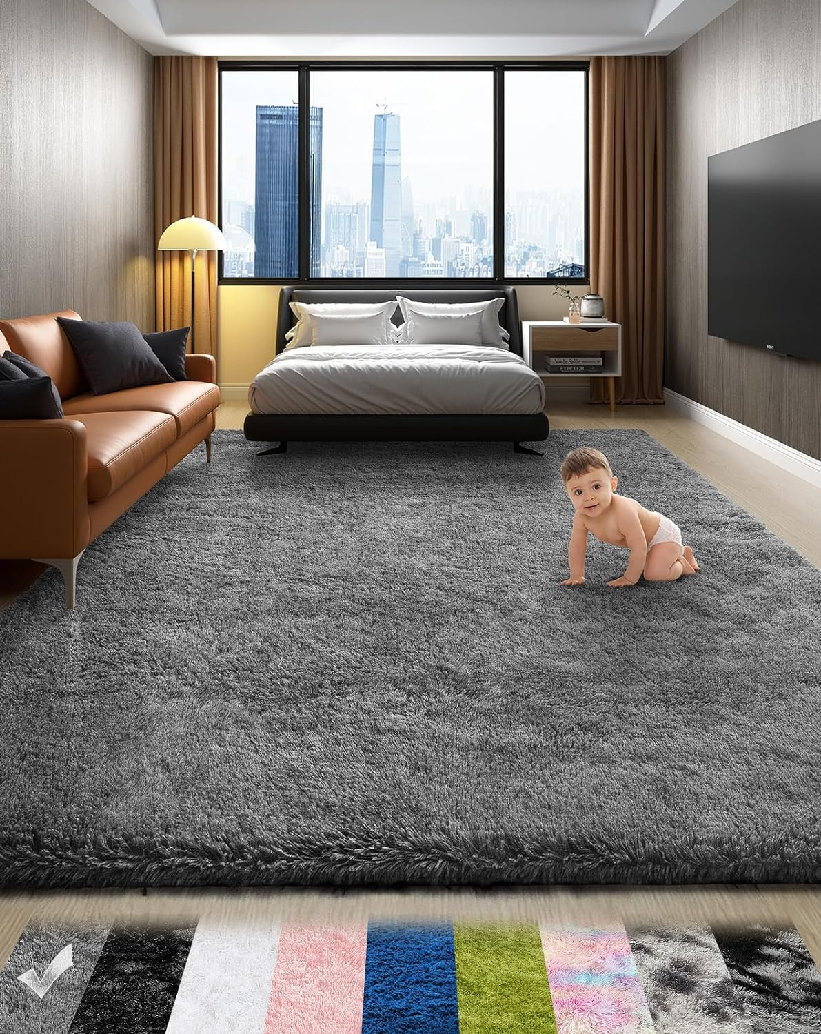 Ophanie Area Rugs for Bedroom Living Room, Grey Fluffy Fuzzy Shag Shaggy Soft Pl