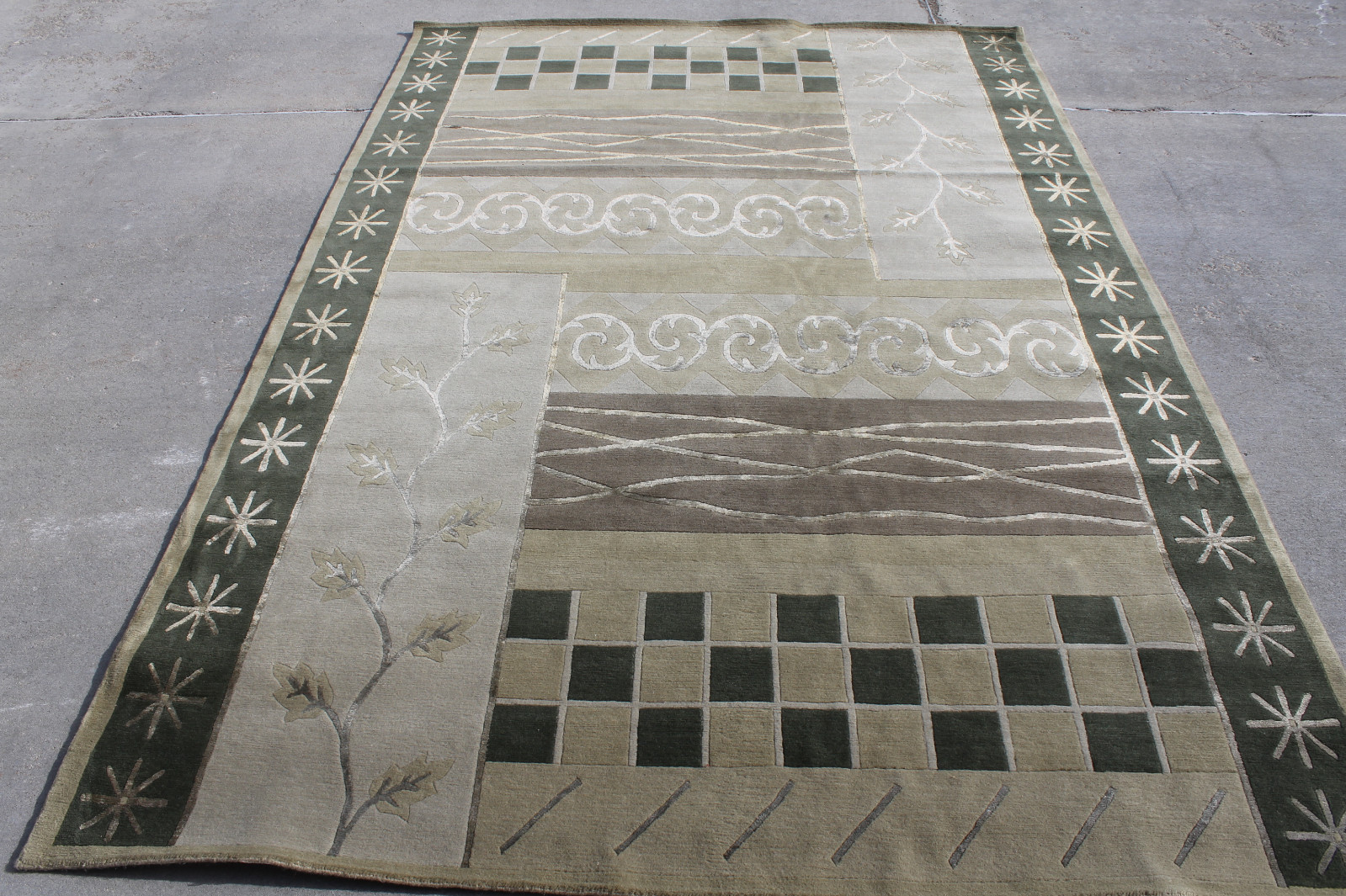 1136 Gorgeous Green Color Wool & Silk Tibetan Area Rug 6′ X 9′ Handmade In Nepal