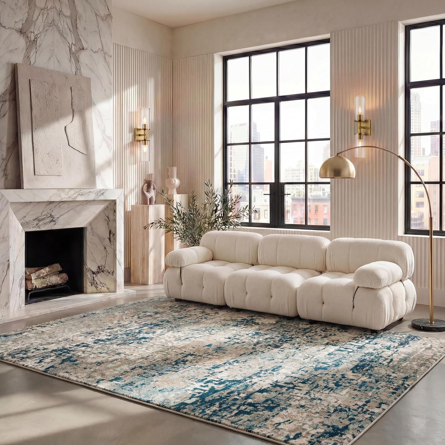 SAFAVIEH Madison 6′ x 9′ Grey & Blue Abstract Area Rug, Easy Care, Non-Shedding