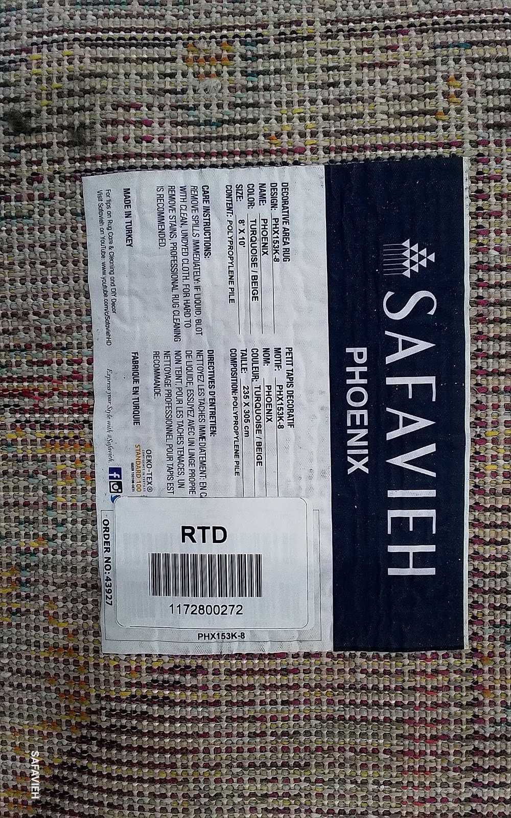 TURQUOISE / BEIGE 8′-0″ x 10′-0″ Damaged Rug, Reduced Price 1172800272 PHX153K-8