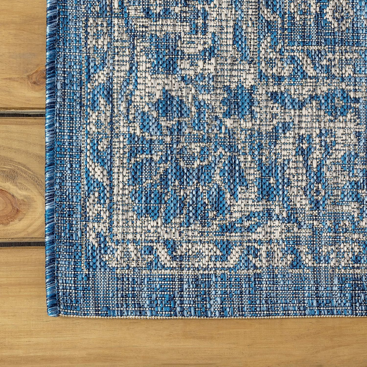 Weave Floral Indoor Outdoor round Area Rug 8 Ft Navy/Gray, Tela Bohemian Texture