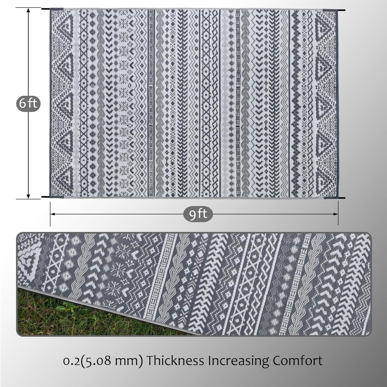 Elegant 6′ x 9′ Reversible Outdoor Rug – Perfect for Patio, RV, and Camping