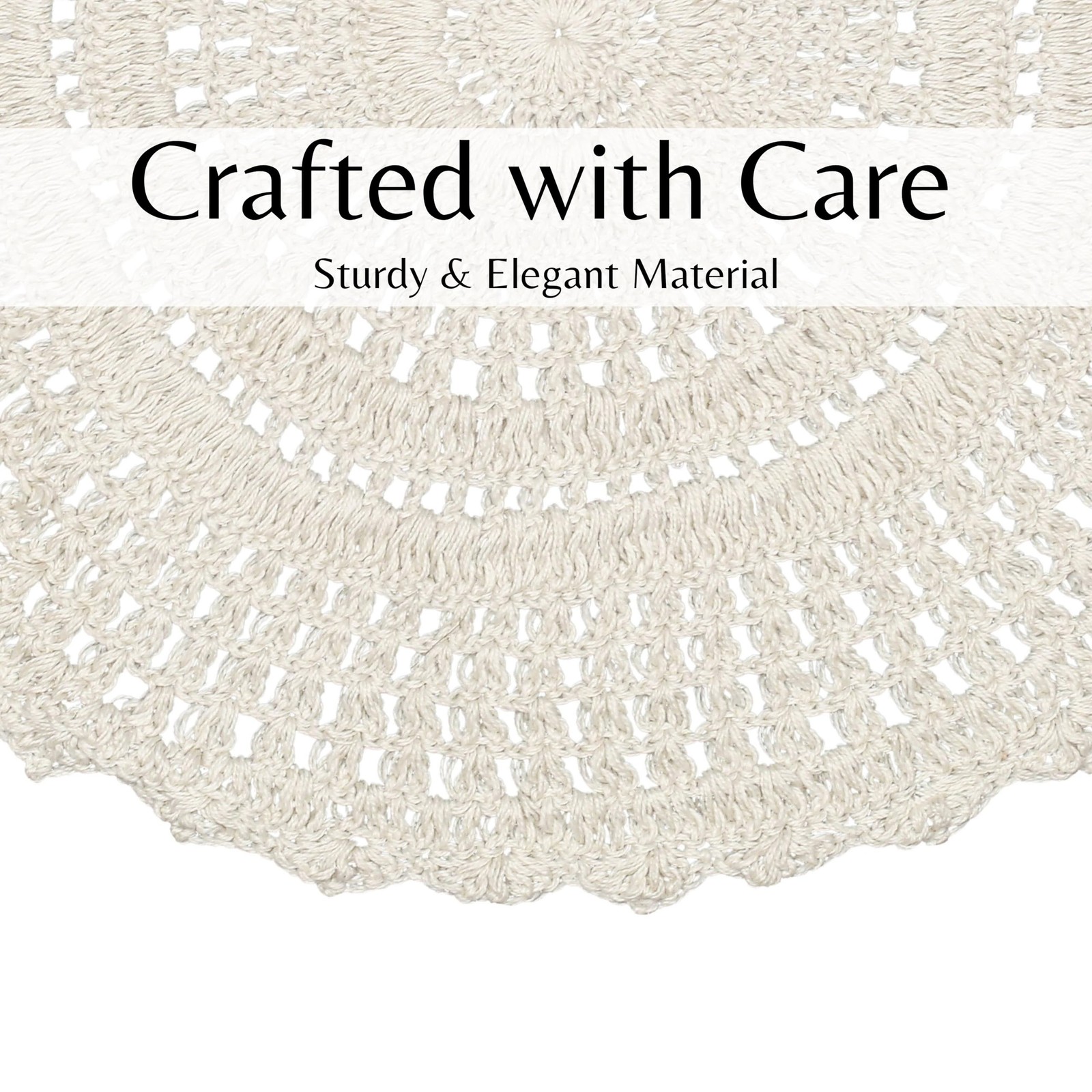 Hand Knitted Boho Rug 3 Feet Round – Off White Scalloped Crochet Accent Rug, …