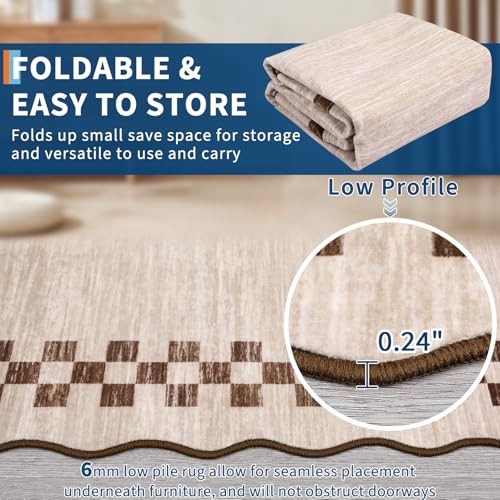 Washable Rug 5×7 for Living Room Large Bedroom Scalloped Rug Non Slip Stain