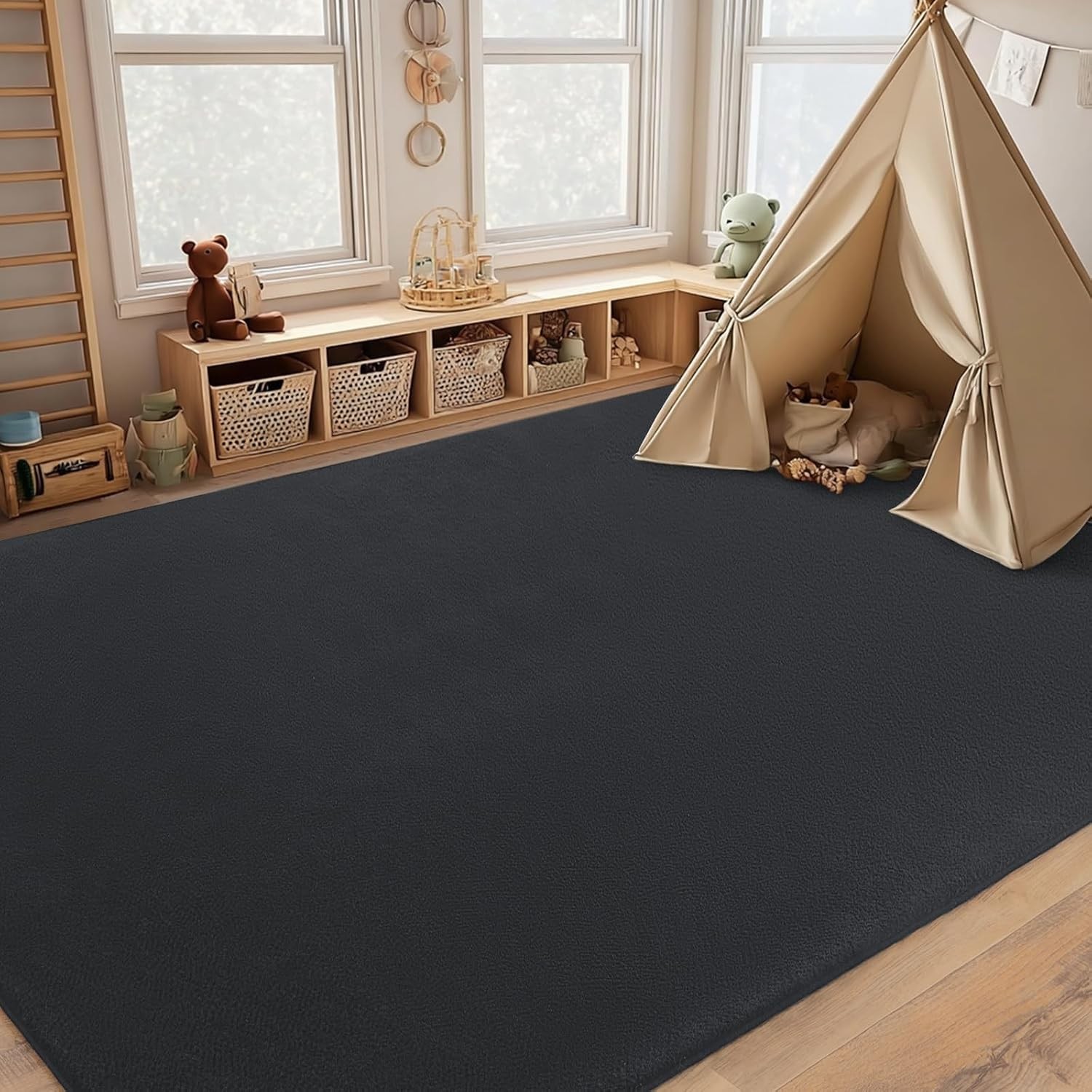 Dark Grey Washable 5×8 Modern Area Rug for Living Room or Bedroom Furniture