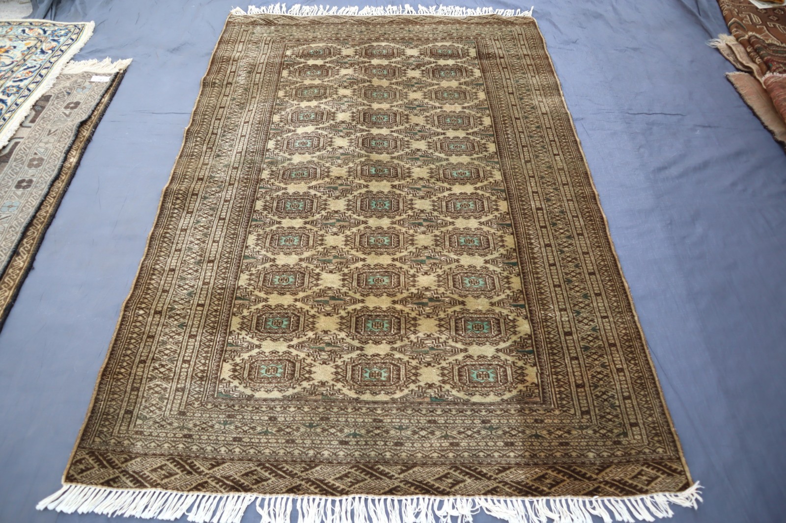 Beige Gray 4×6 ft Turkmen Vintage Tribal Rug, Afghan Handmade Rug, Kitchen Rug