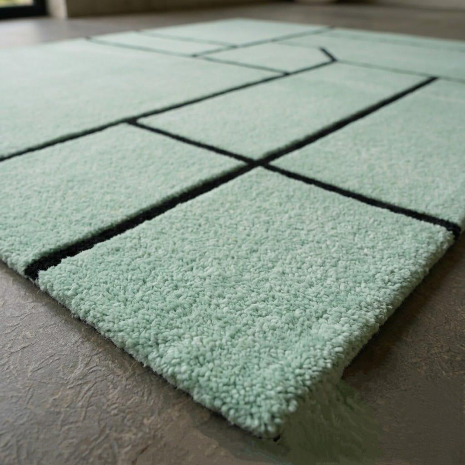 Modern Geometric Area Rug, Hand Tufted Wool Rug, Mint Green Carpet, Minimalist