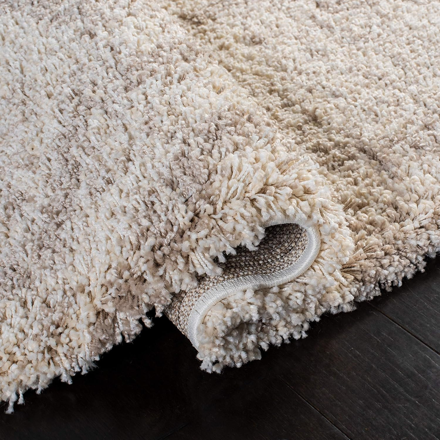 Hudson Shag 7′ Round Ivory/Beige Moroccan Non-Shedding Area Rug
