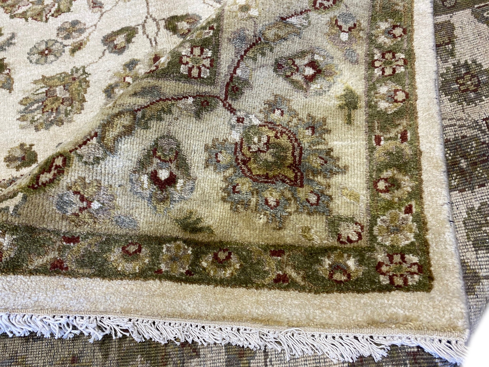 8×10′ QUALITY Natural Wool Agra Rug IVORY GREEN # F-6514