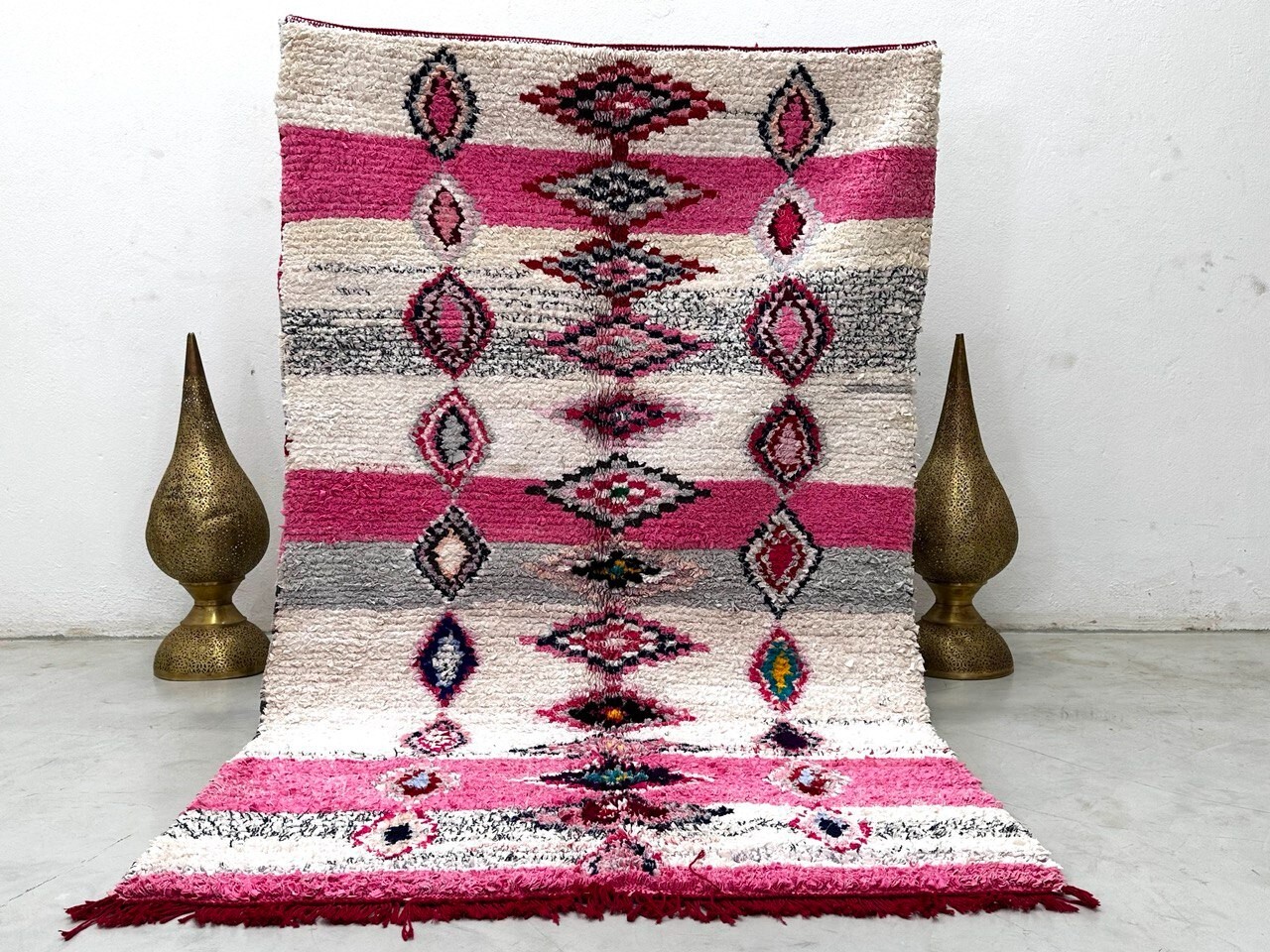 Vintage Moroccan handmade 4’3″ x 7′ Berber Geometric Colorful Boucharouit Runner