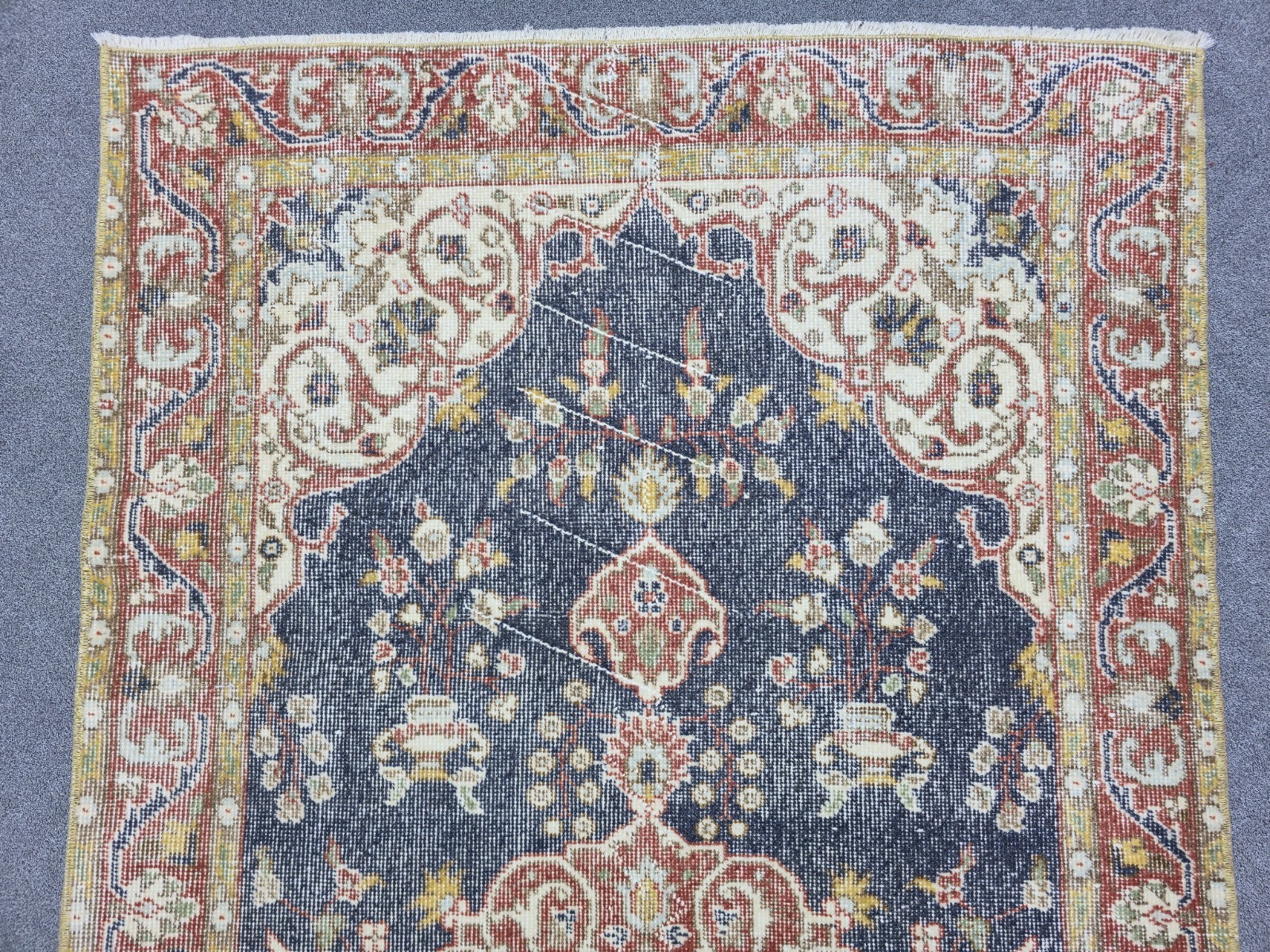 Muted Navy Oushak Wool Rug Pair 3.5×6.7 Twin Vintage Turkish Rugs Terracotta