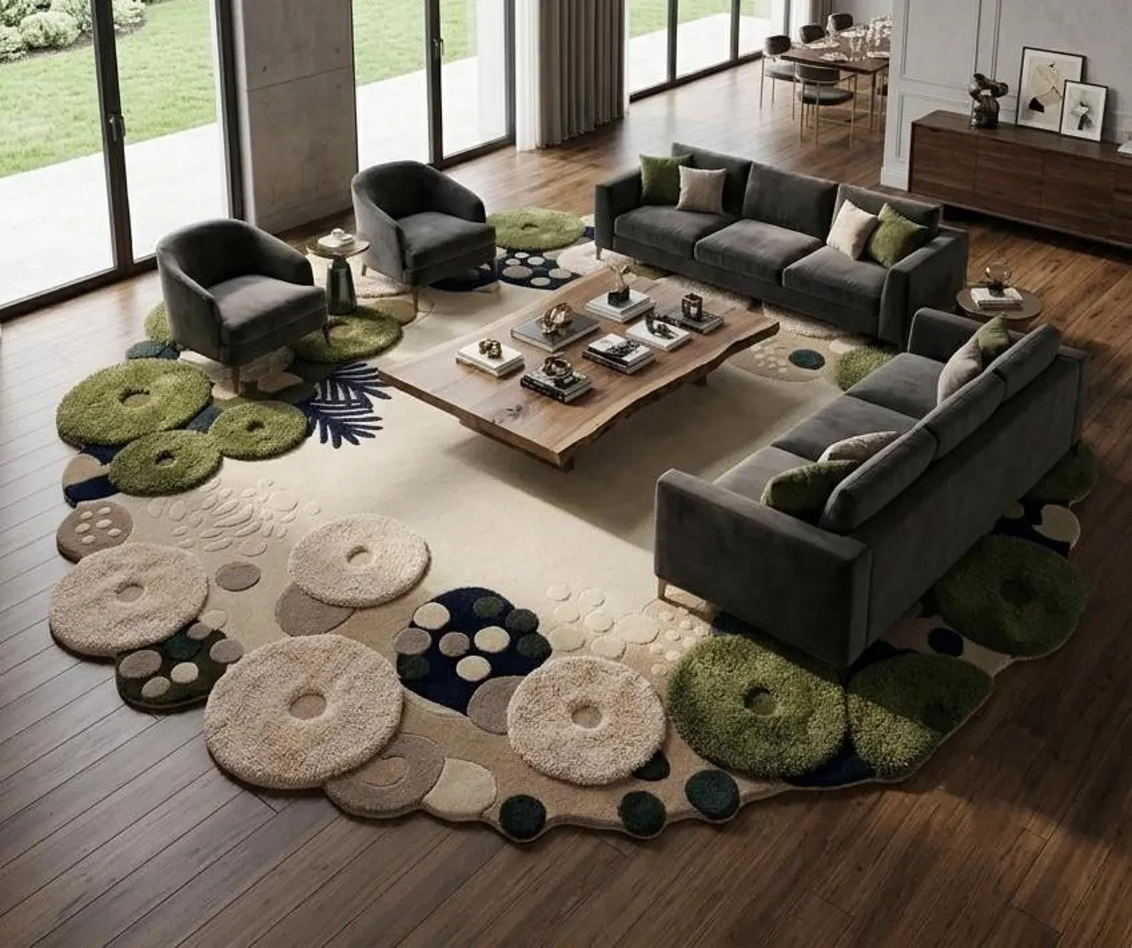 Modern Organic Tufted Area Rug, Moss-Inspired Abstract Carpet, Handmade wool rug