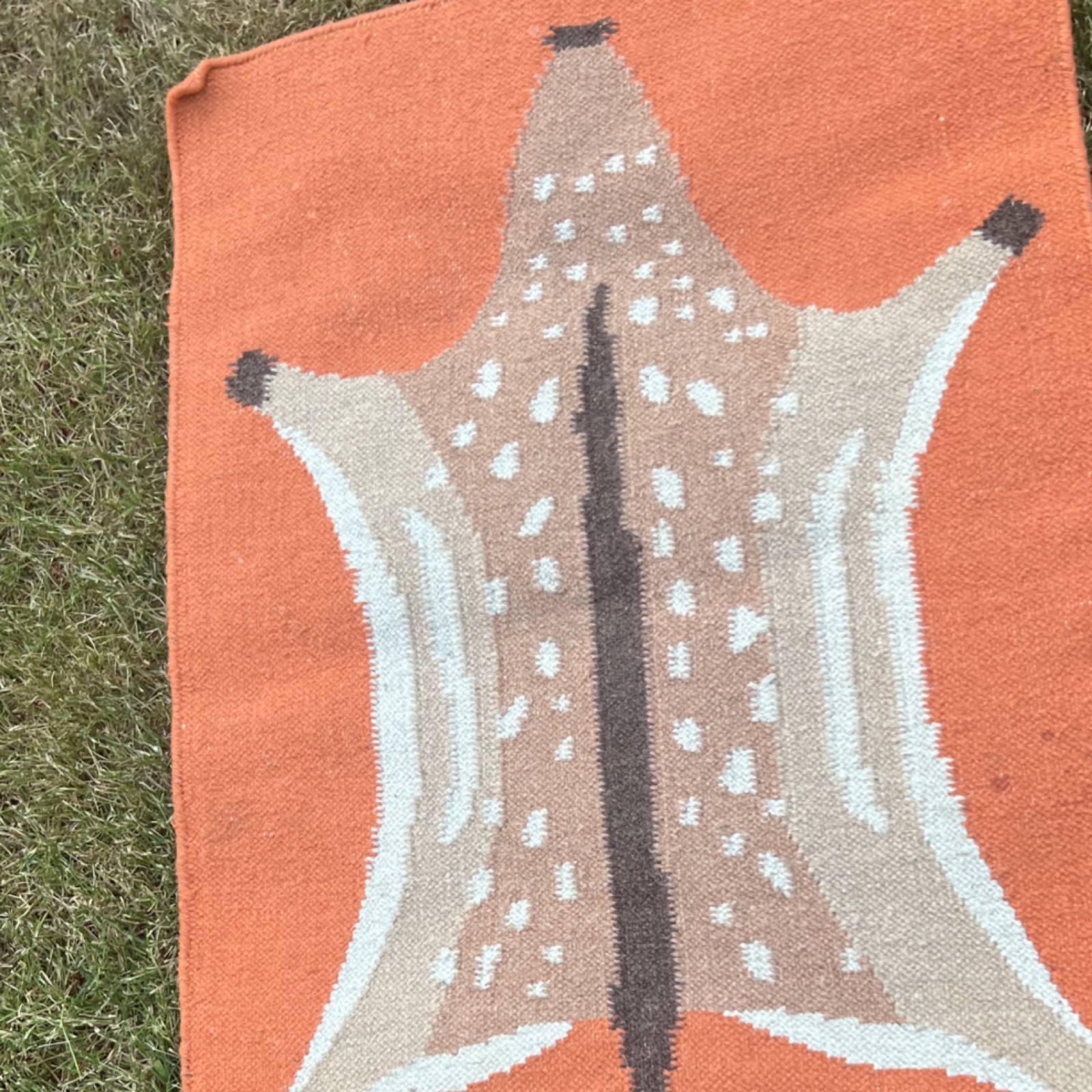 COLD PICNIC Wool Flat Weave FAWN Rug, Rectangle 25x 35 in, Orange