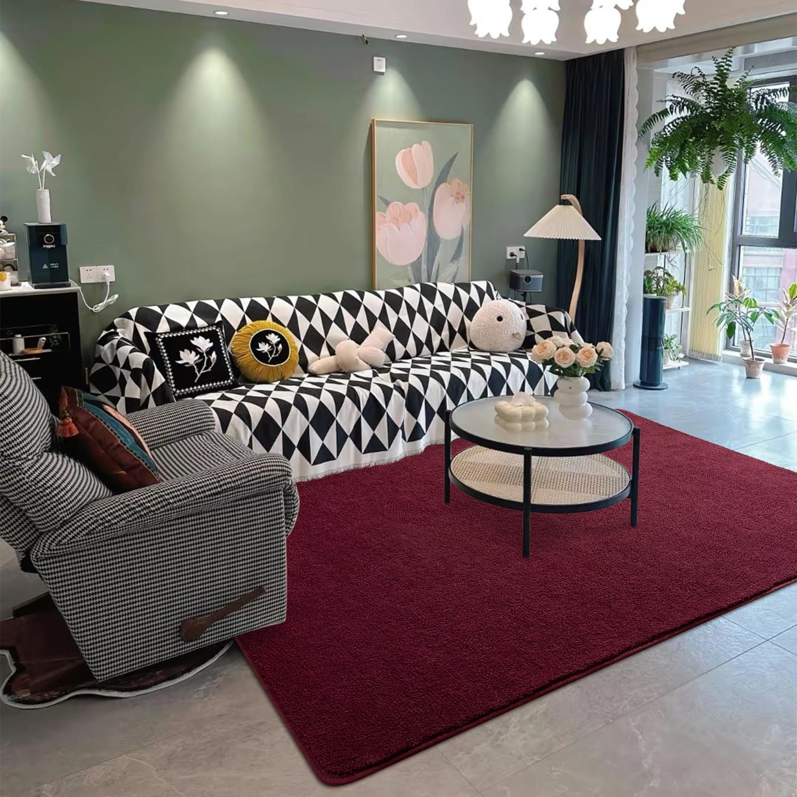 4×6 Area Rug For Living Room Super Soft Burgundy Washable Memory Foam Carpet