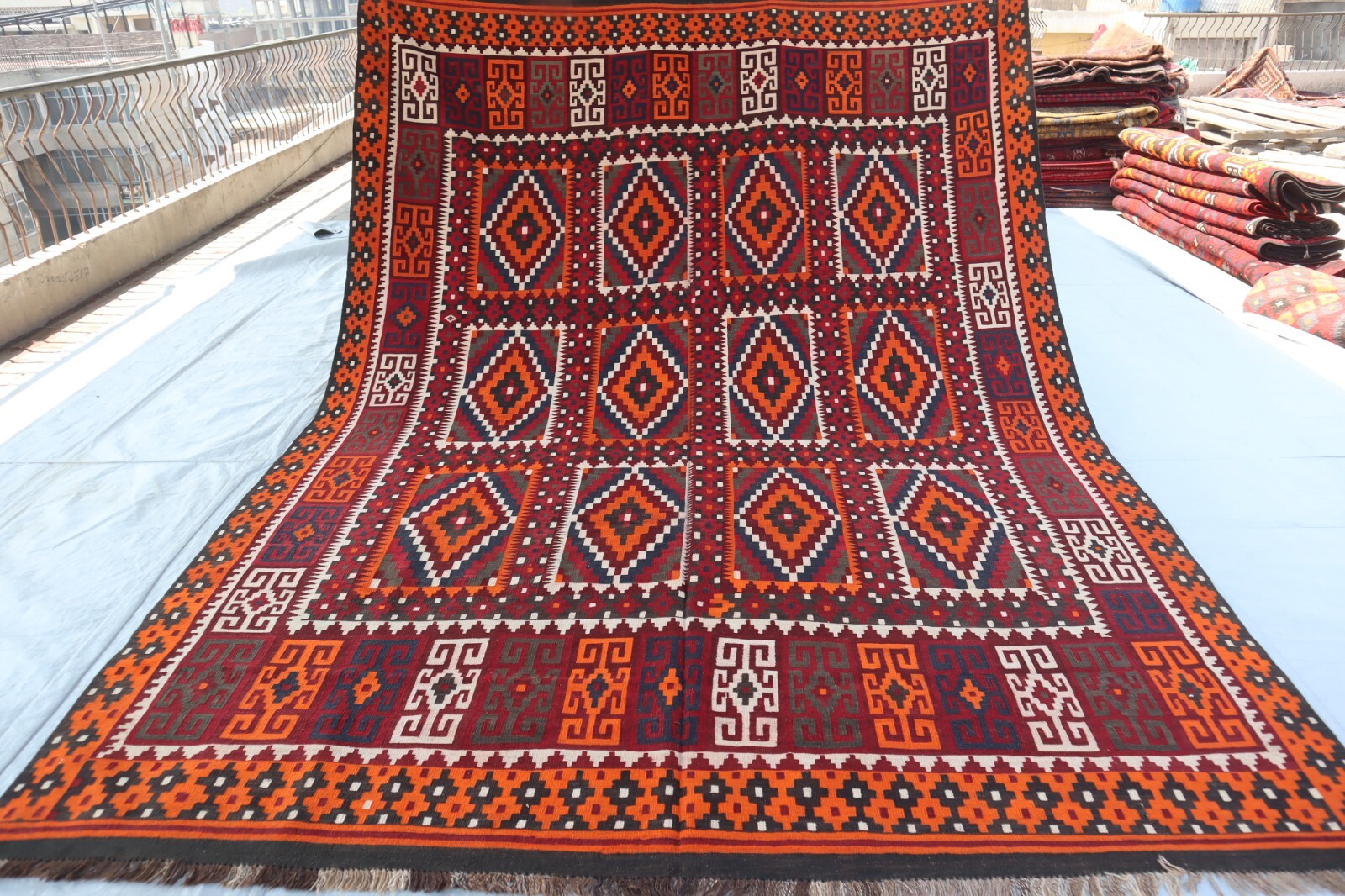 8’6×11’6 ft Large Vintage Turkmen Geometric Kilim Area rug- Handmade Kilim Rug