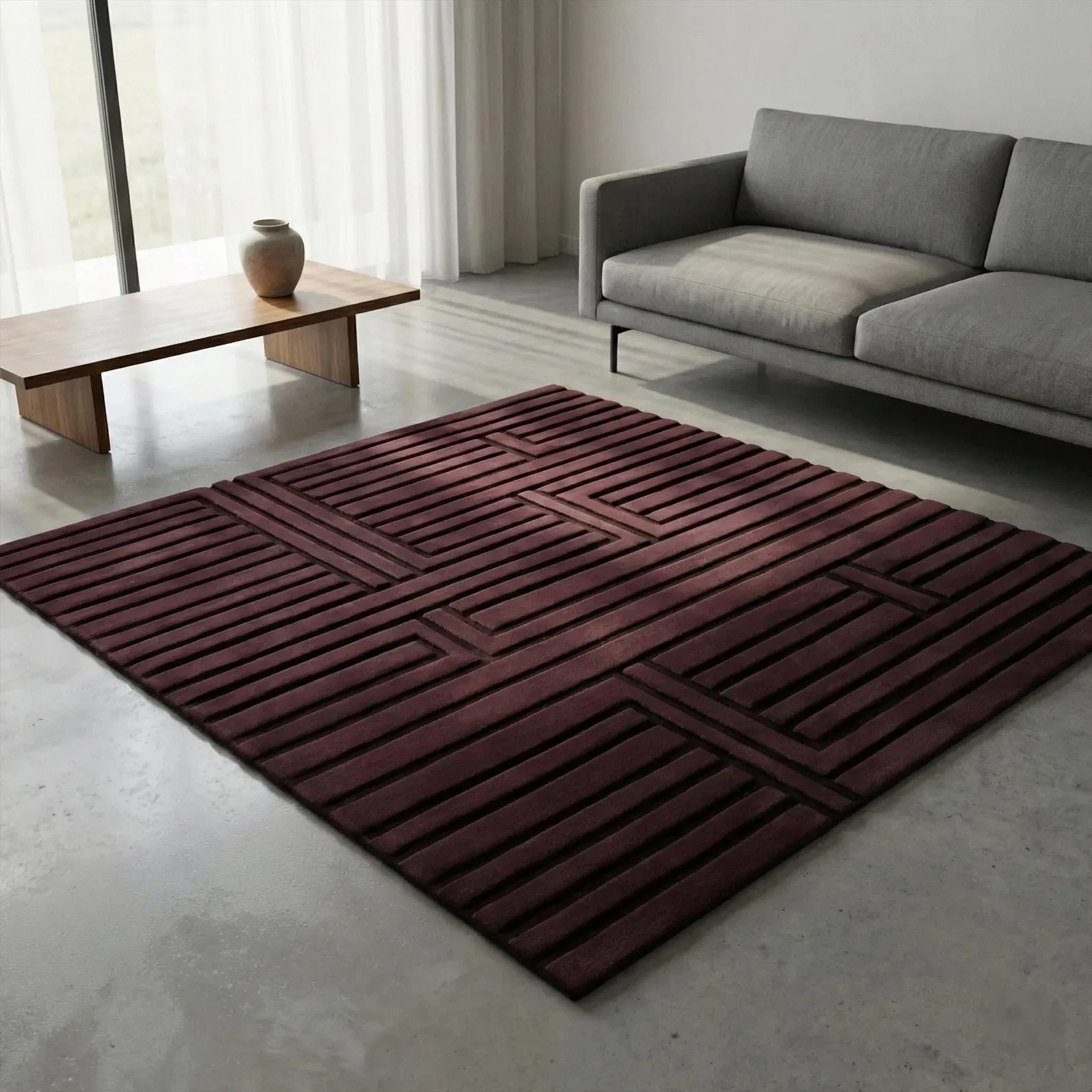 Modern Geometric Area Rug Striped Wool Rug, Hand Tufted 3D Textured Area Rugs