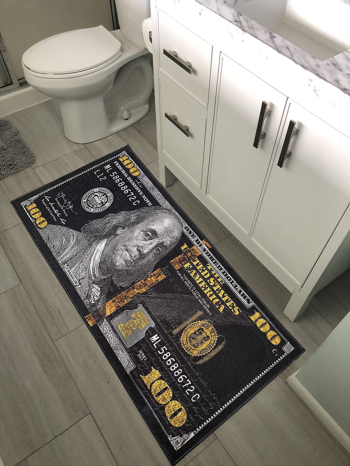 HUAHOO Black Money Rugs 100 Dollar Bill Area Rug Door Mat Runner for Living Room