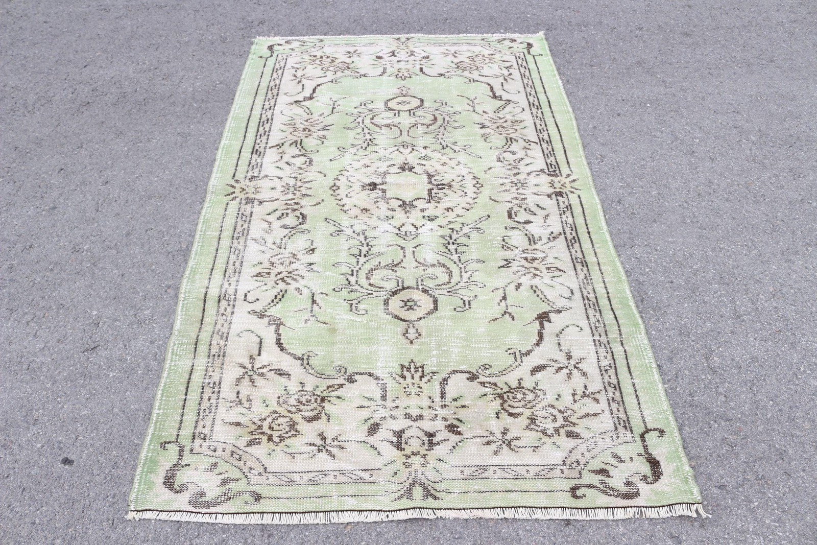3,9×6,7 ft Area Vintage Rug, Green Handmade Turkish Rug