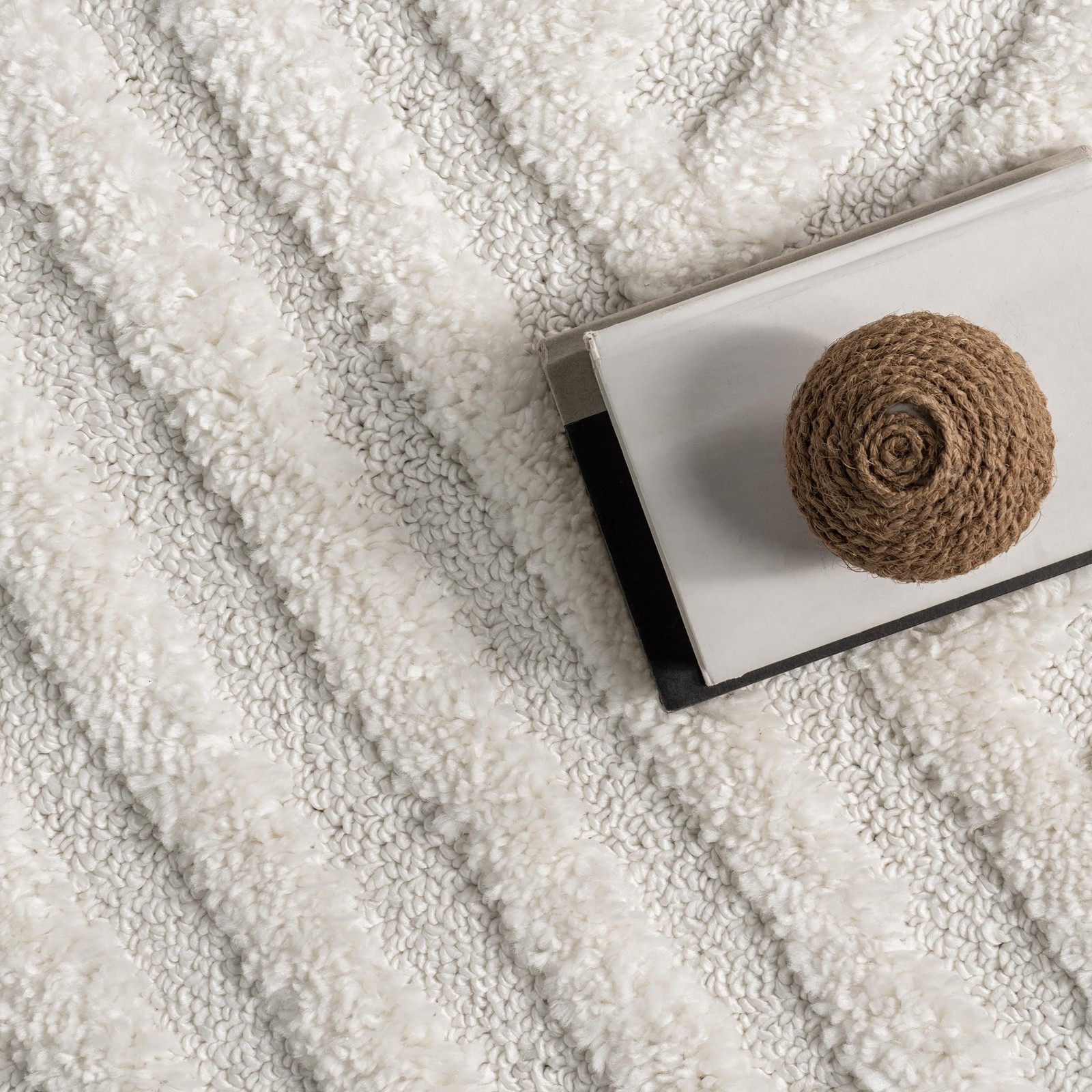 Risette Ivory, 6′ Square, Geometric, Soft and Textured, High Traffic, Stain R…