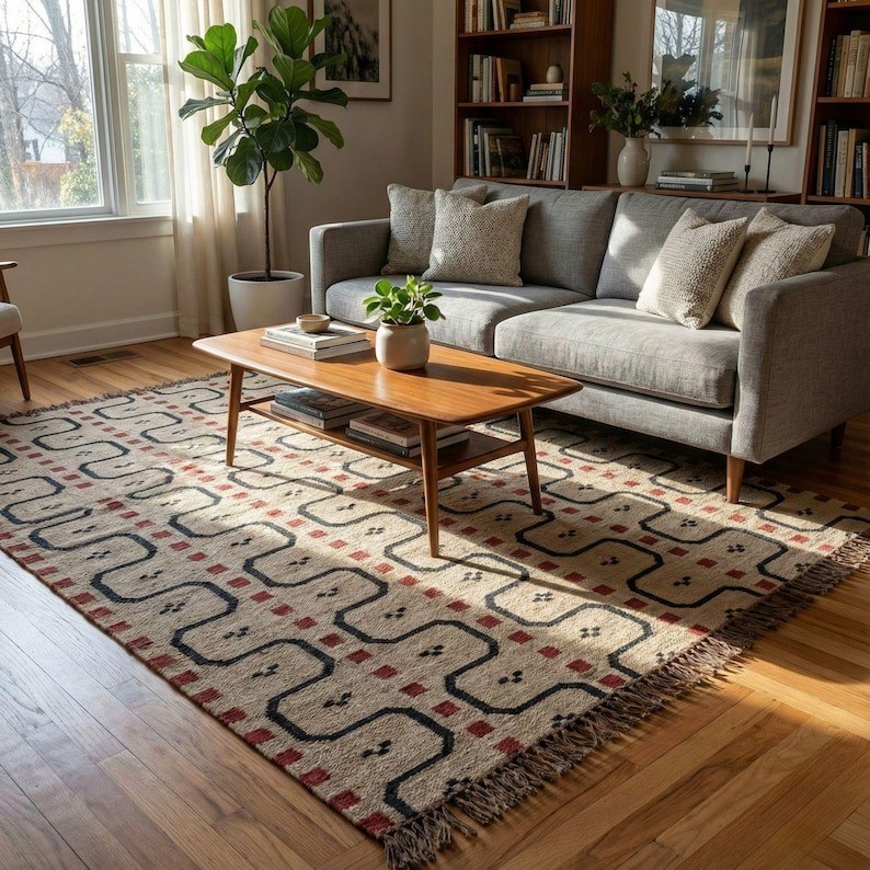 Turkish Kilim Rug, Navajo Jute Rug, Handwoven Wool Jute Rug, Traditional Indian
