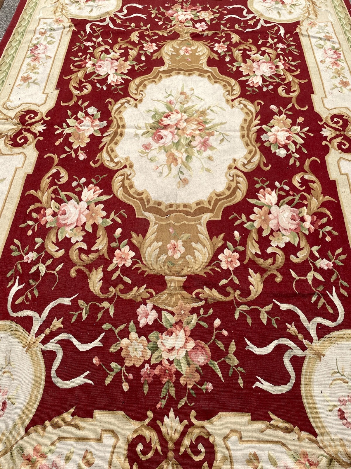 Handmade Pierpoint Tapestry/Area Rug w/ Roses, 108″L x 72″W