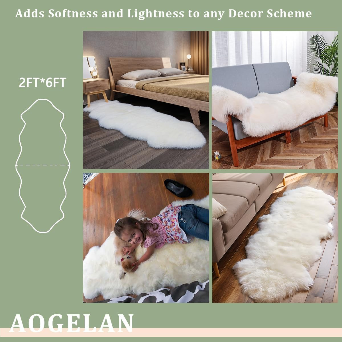 Ivory New Zealand Sheepskin Area Rug 2x6ft – Soft Fur for Home Decor