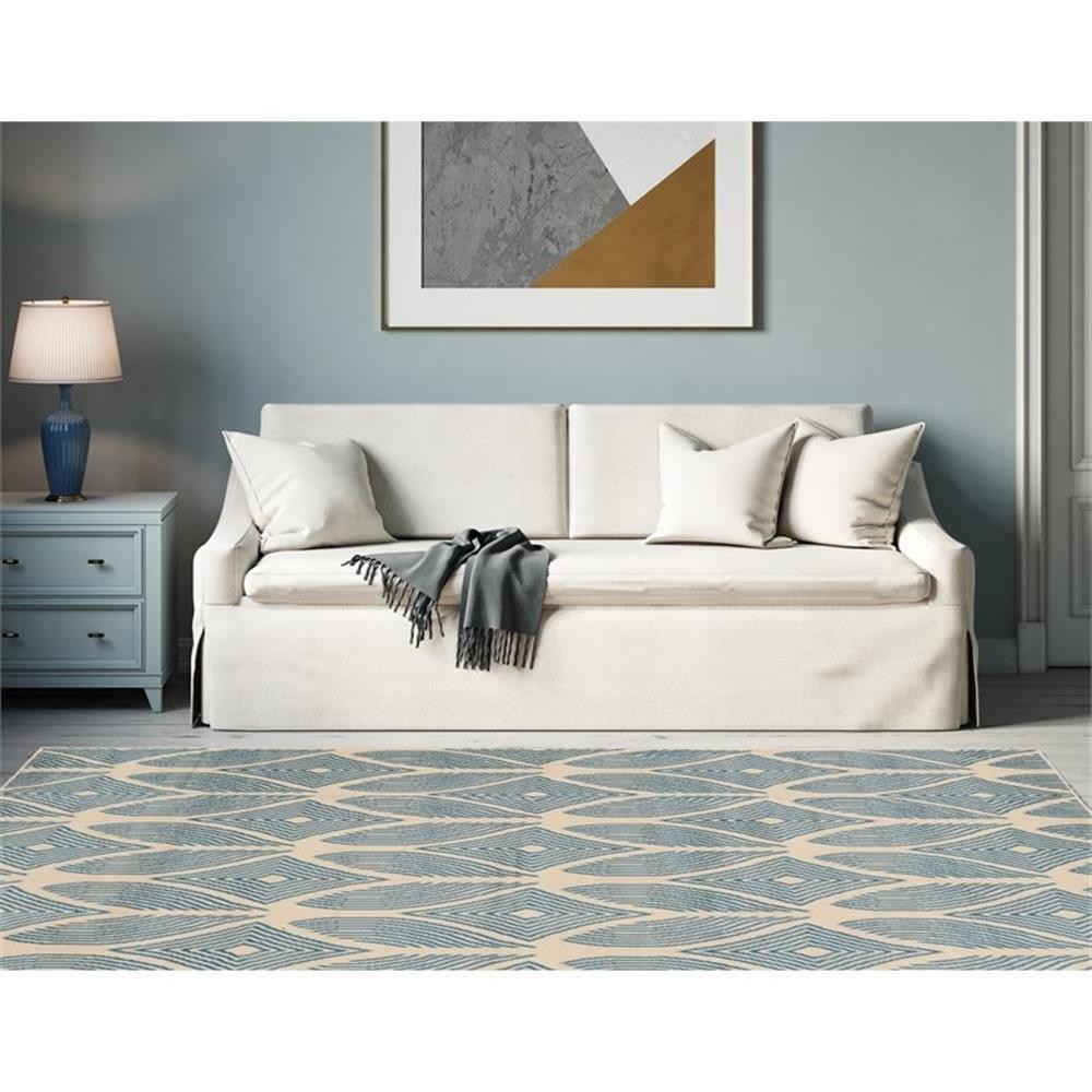 Linon Calibri Henley Polypropylene 4’3″x7’3″ Rug in Bone and Blue
