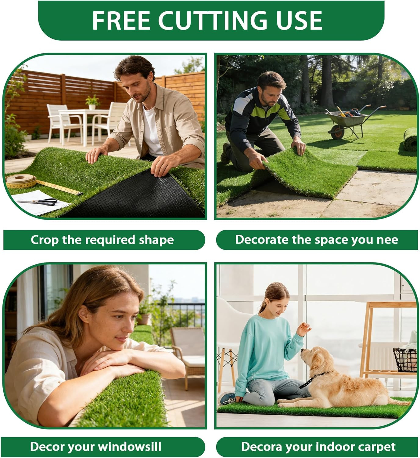 Artificial Grass Rug 39.37X31.49 in Indoor Outdoor, 0.35Inch Pile Height,Fake Re