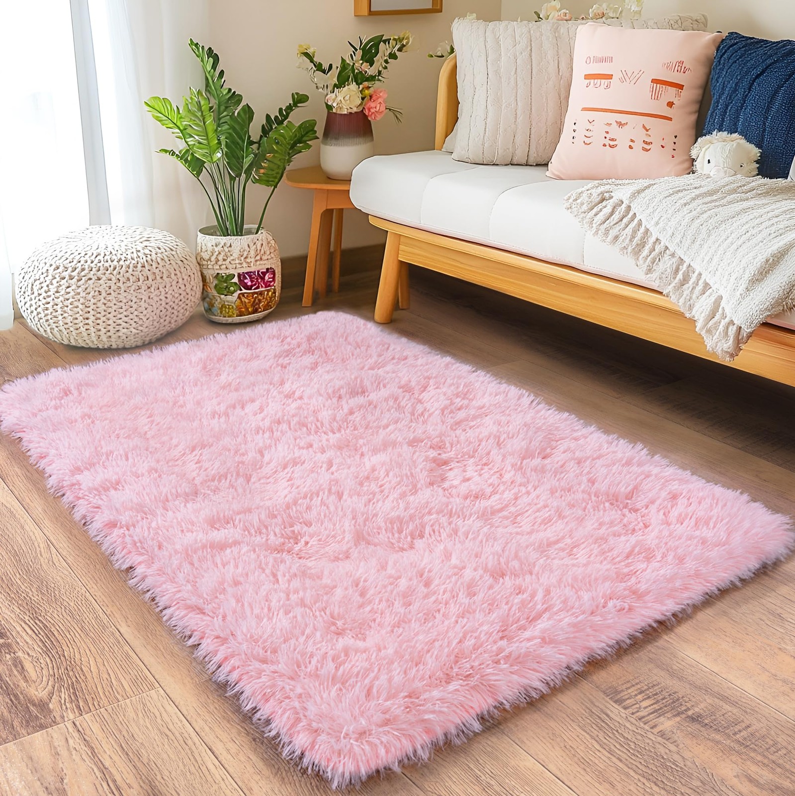 Quntue 2×3 Pink Shag Area Rug Bedroom Girls Room Soft Fluffy Non-Slip