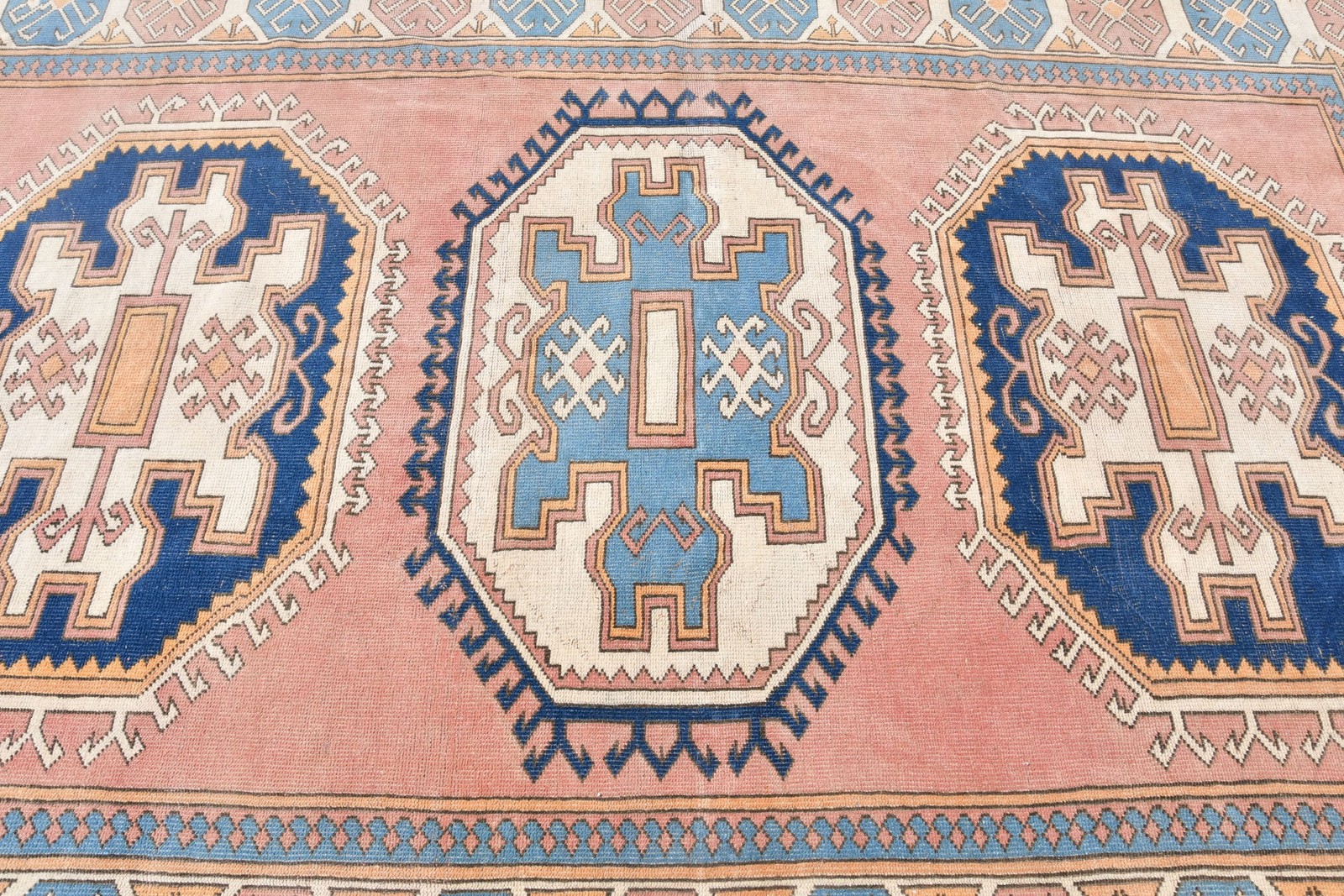 6,8×9,6 ft Rug, Vintage Turkish Large Rug, Blue Wool Rug