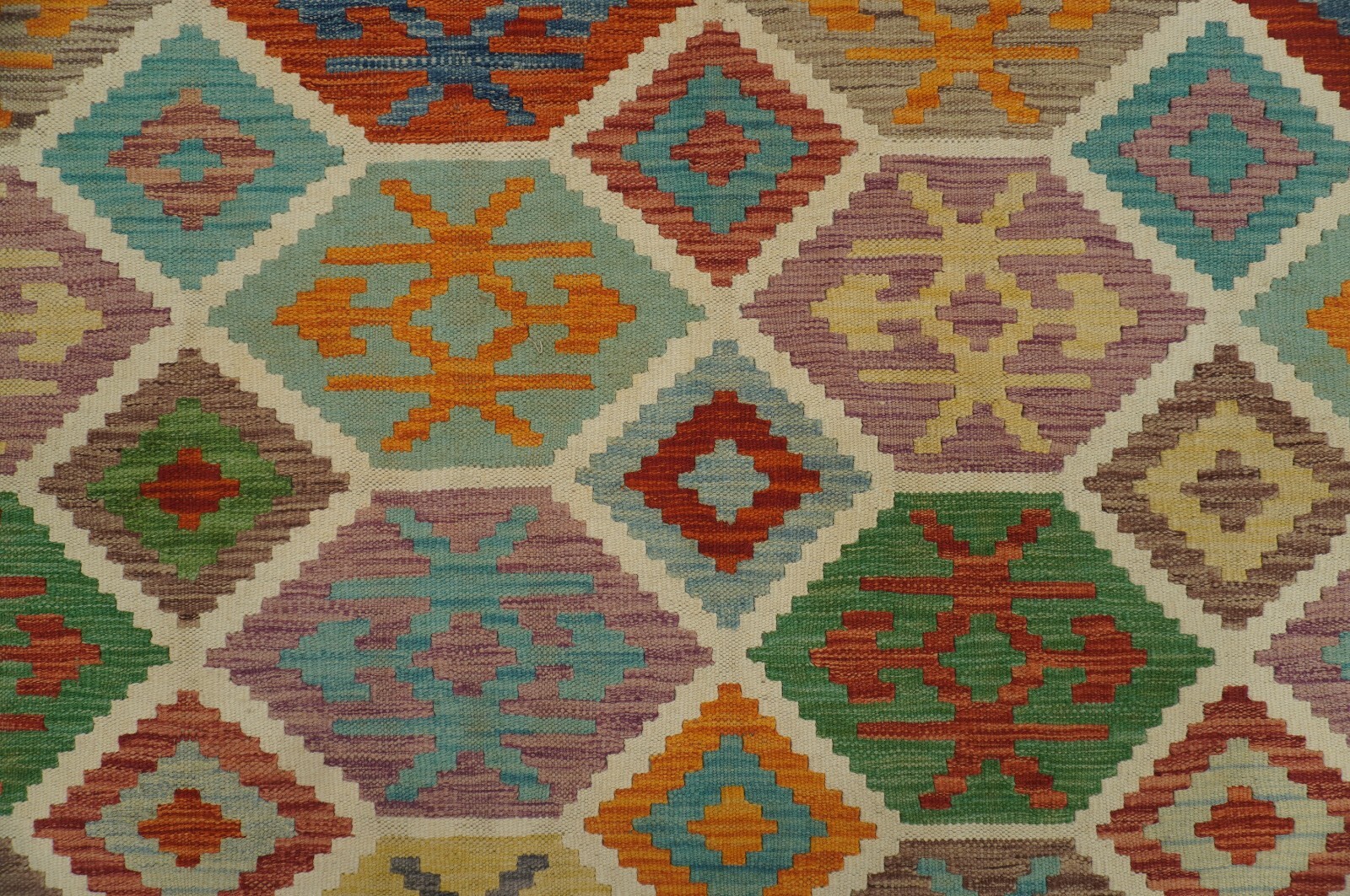 8×11 ft Afghan Beige Hand woven Geometric Veg dyes Wool Kilim Area Rug 8’0x11’3