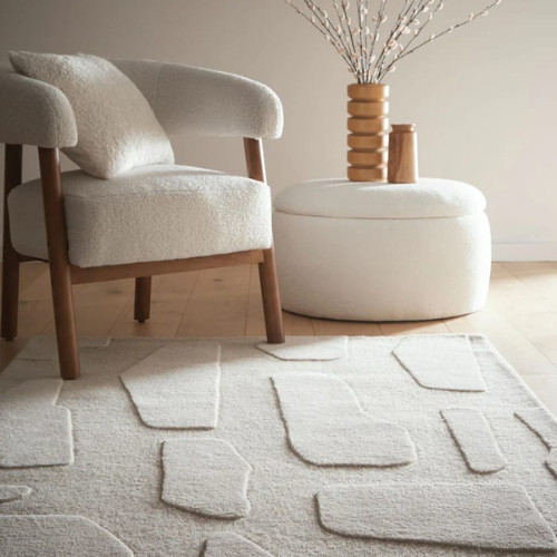 Premium Handmade Wool Area Rug, Hand Tufted Beige Wool Carpet for Bedroom Rug