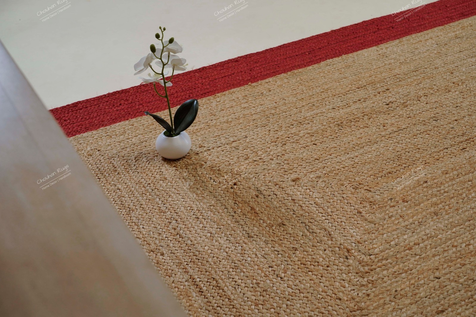 Farmhouse decor Vintage style Natural jute rug with red border 8×10 ft area rug