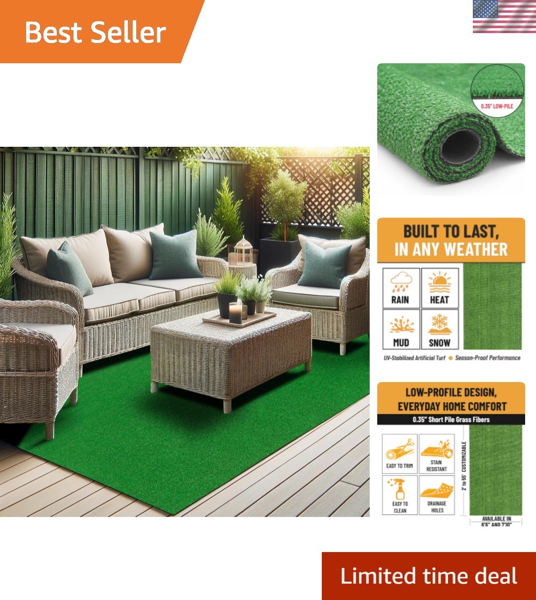 Eco-Friendly Artificial Grass Rug 7’10” x 9’10” – Waterproof & Family Safe