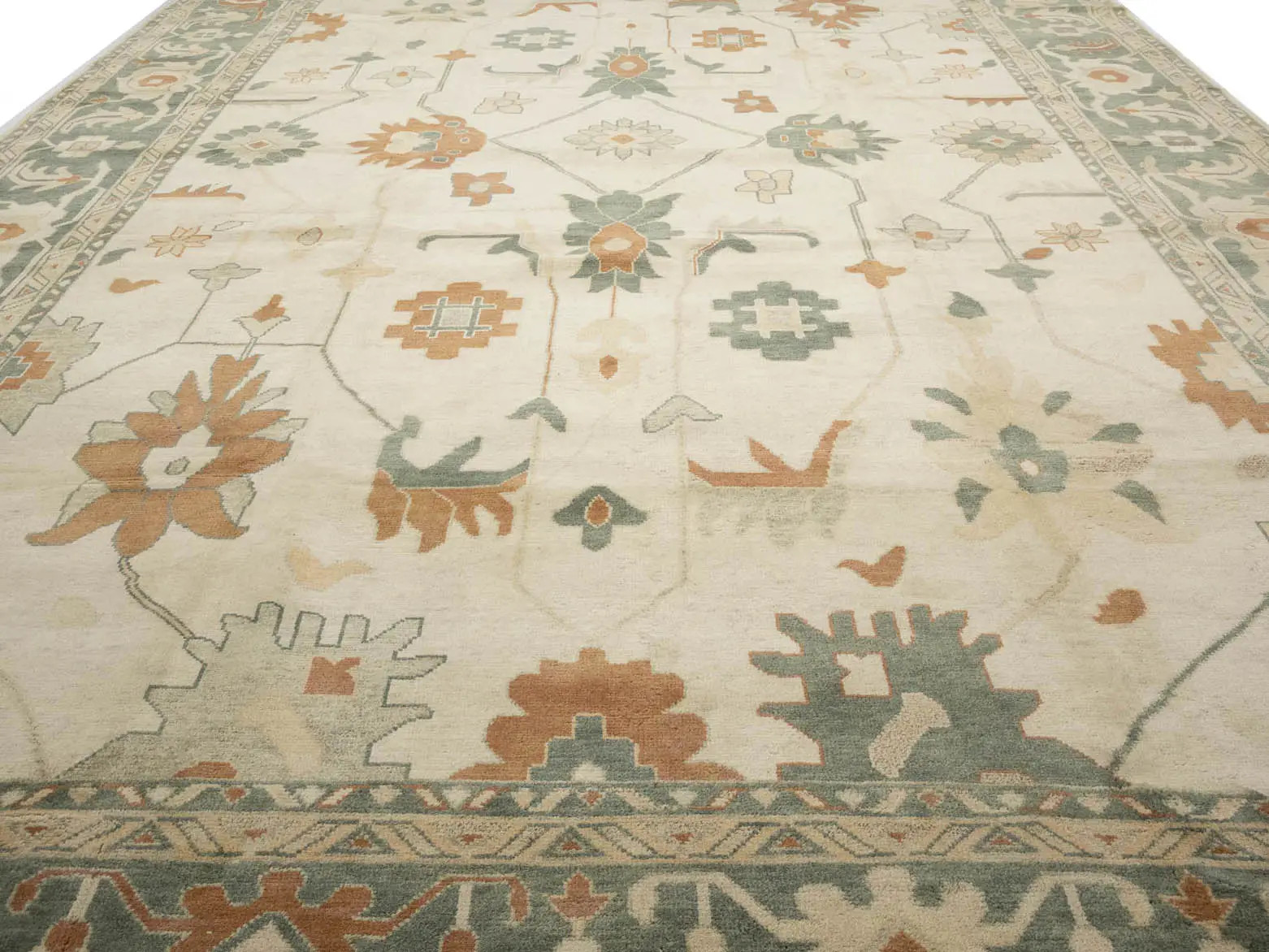 13×21 ft Hand-Knotted Floral Rare Oushak Design Oriental Rug Extra Large Carpet