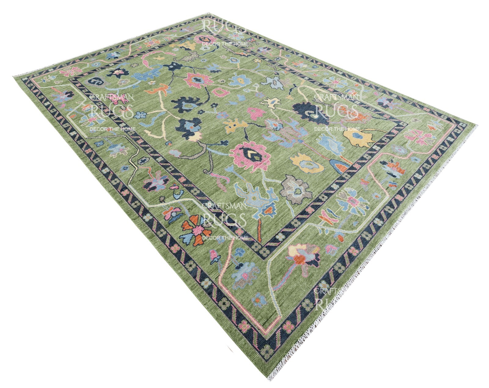 Green Oushak Hand Knotted 4×6, 5×8, 6×9, 8×10, 9×12, 10×14, 12×15 Wool Area Rug