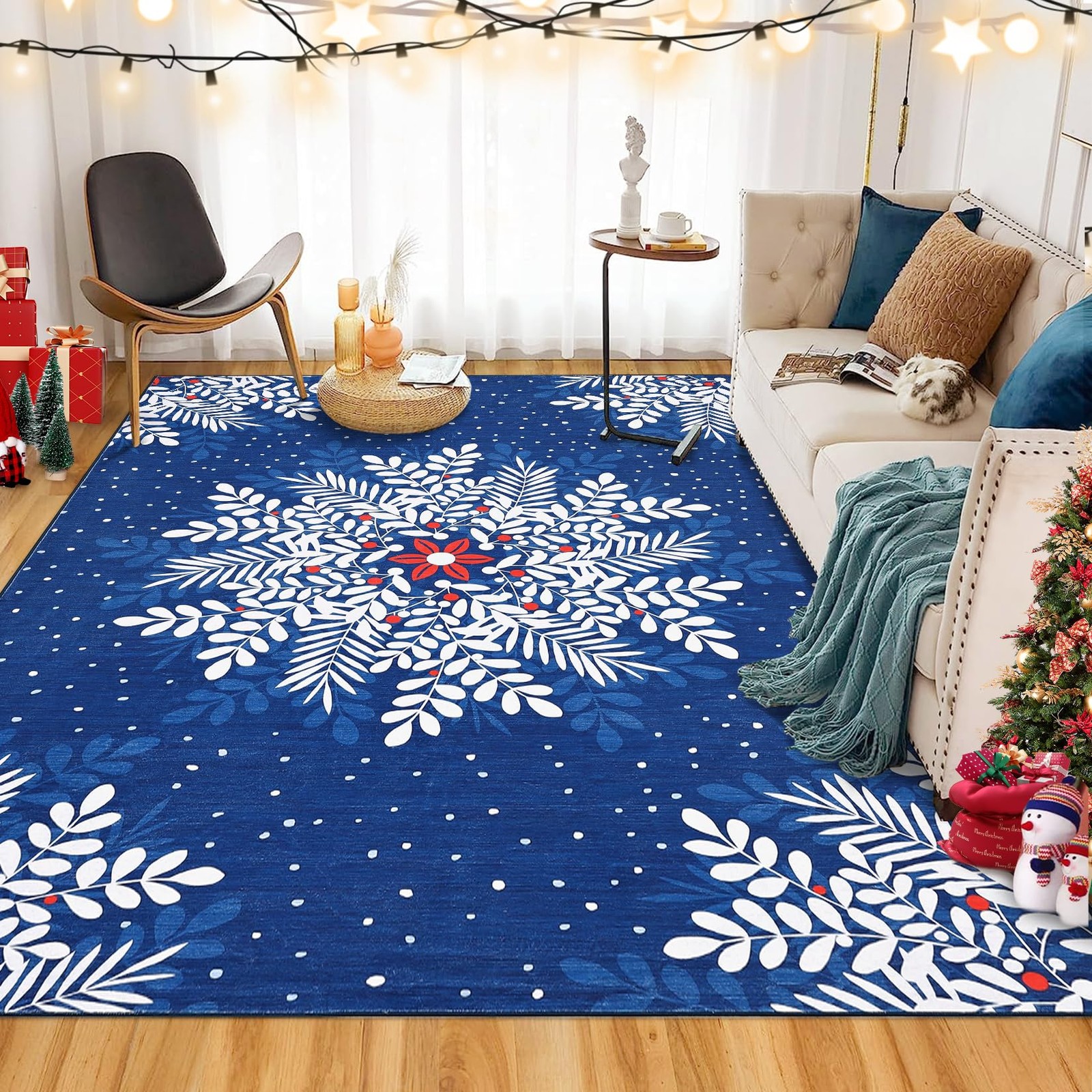 Garveehome Christmas Snowflake Area Rug9X12 Washable Rugs For Living