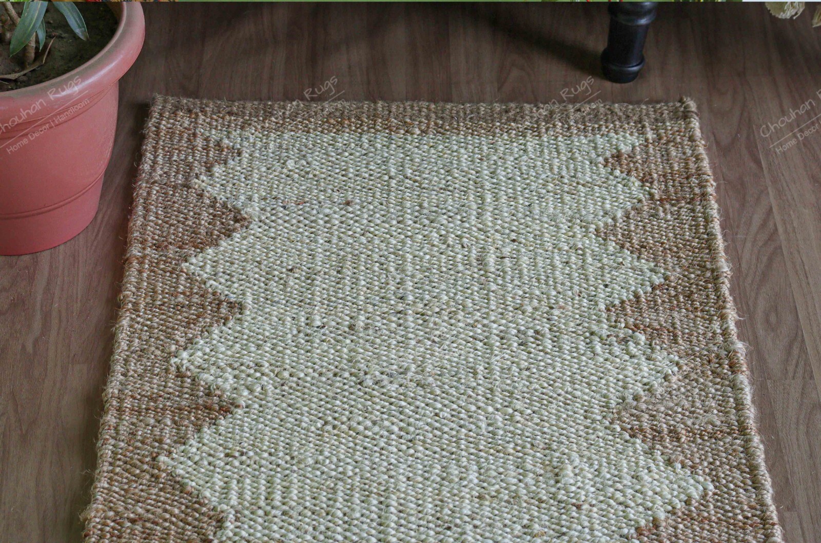 Handmade Natural Jute Hemp Runner Rug white & Beige Color Living Home Décor
