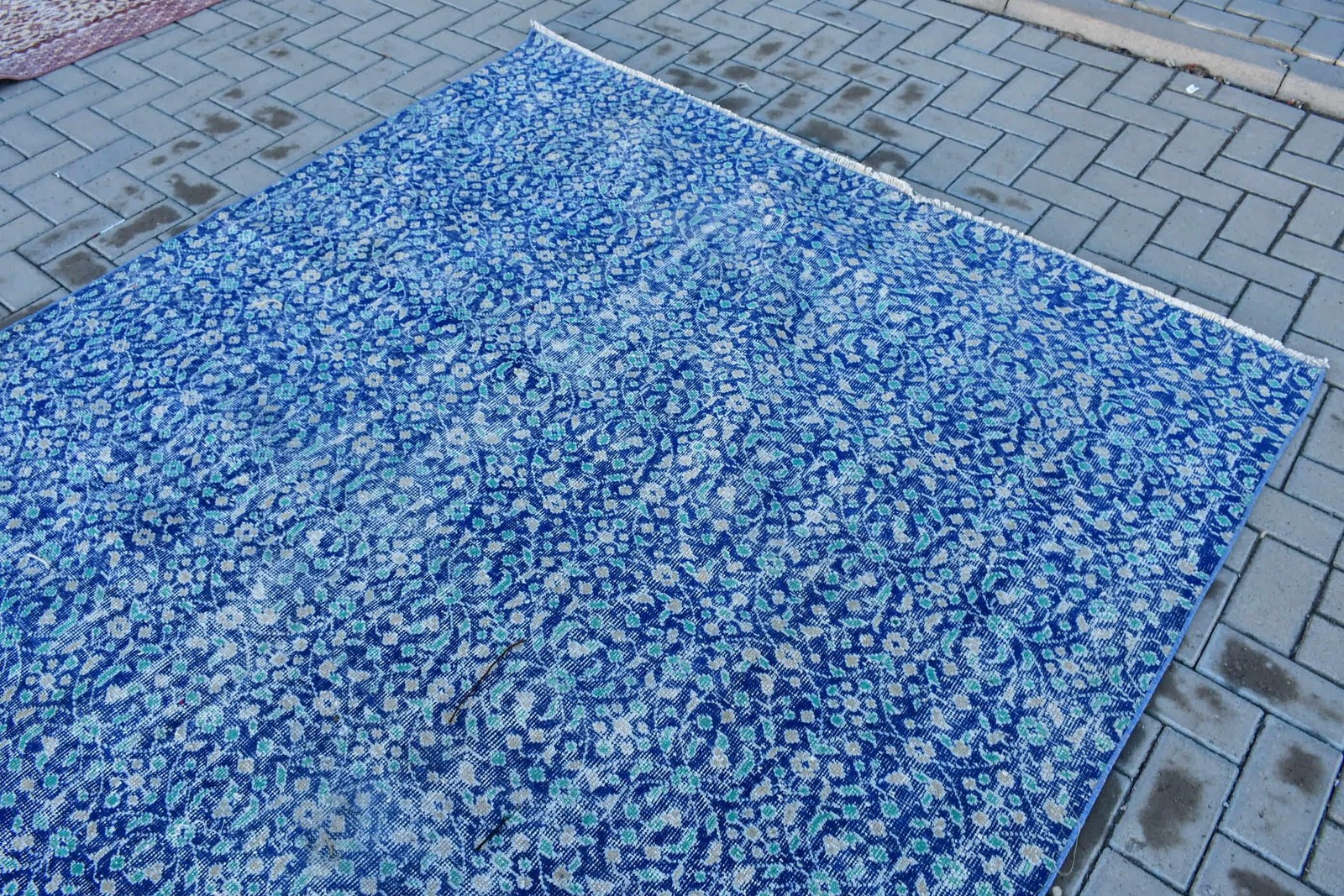 6,46×9,3 ft Vintage Turkish Rug, Large Rug, Blue Wool Rug