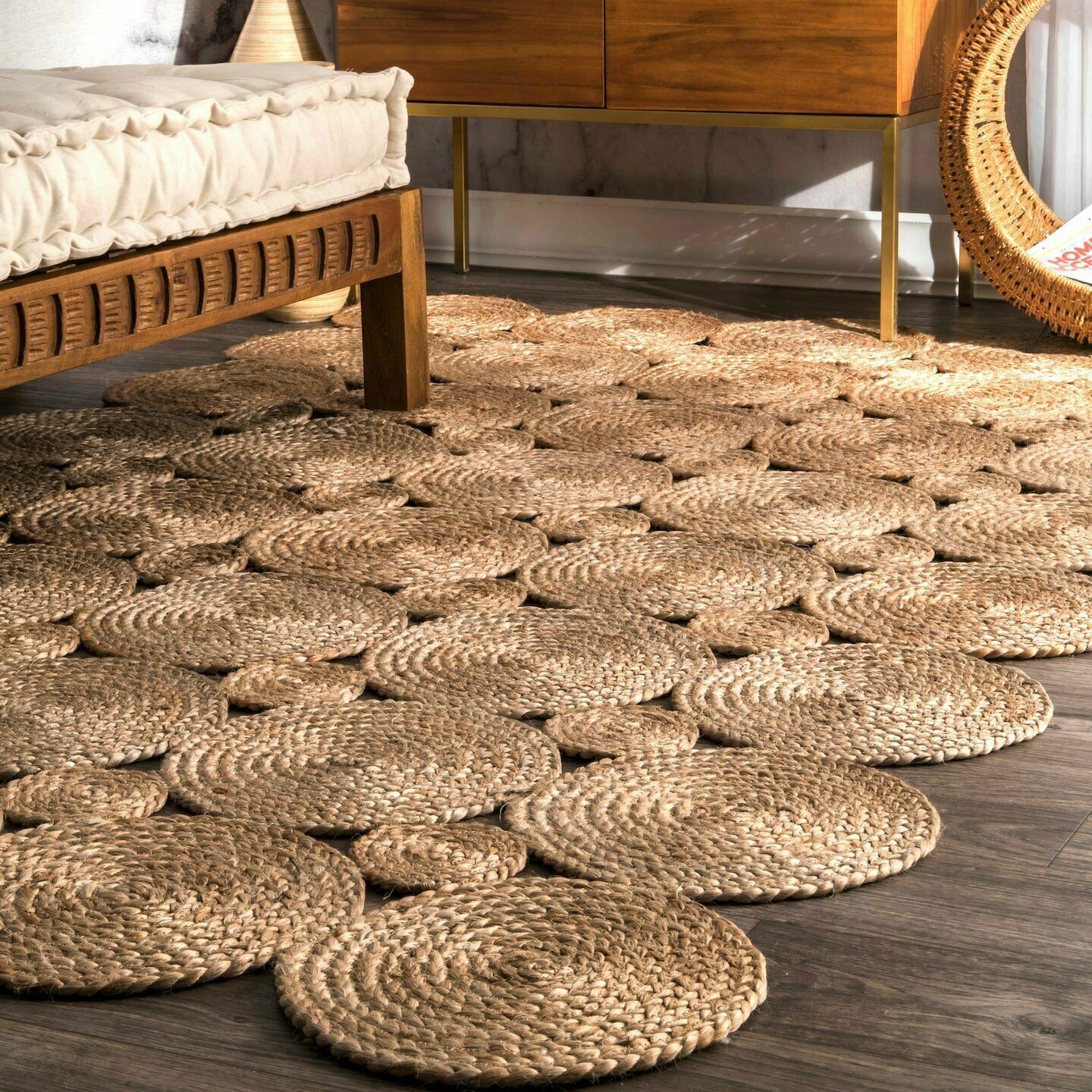 Rug 100% Natural braided jute circle Carpet reversible rustic look Area rugs