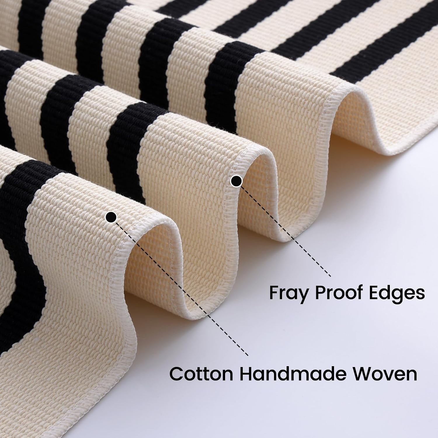 Beige and Black Striped Rug 2’4″ x 3’7″ 27.5″ x 43″ – Washable Cotton Doormat…