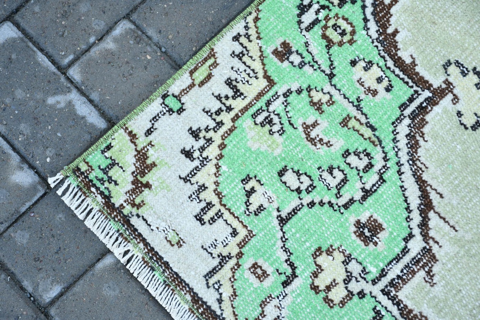 Vintage Rug, 3,6×7,7 ft Area Rug, Green Camouflage Wool Turkish Rug