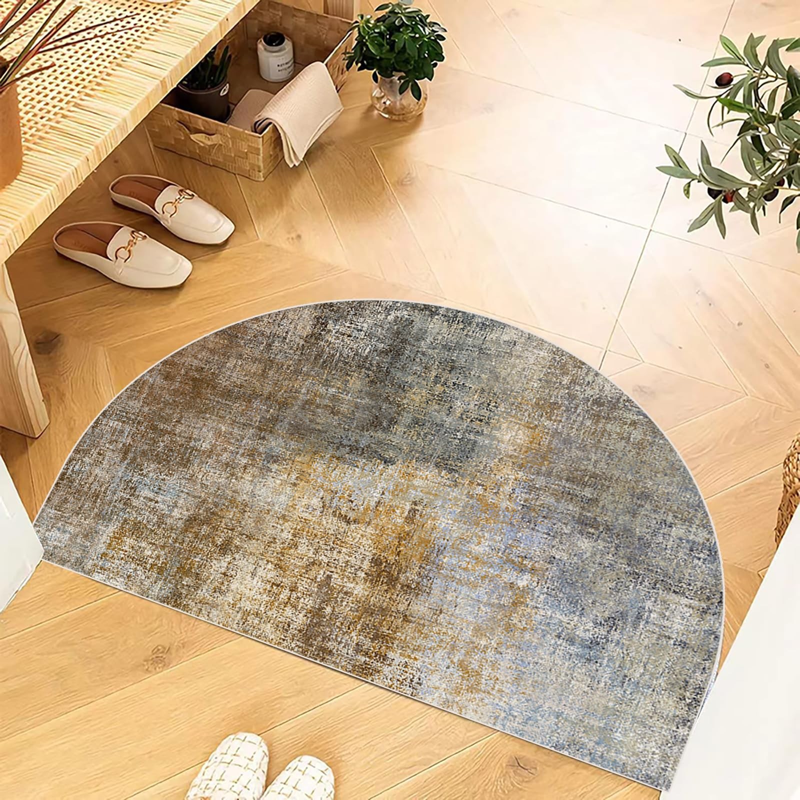 Half Round Non-Slip Doormat Floor Rug Mat Brown Semi Circle Bathroom Floor Ru