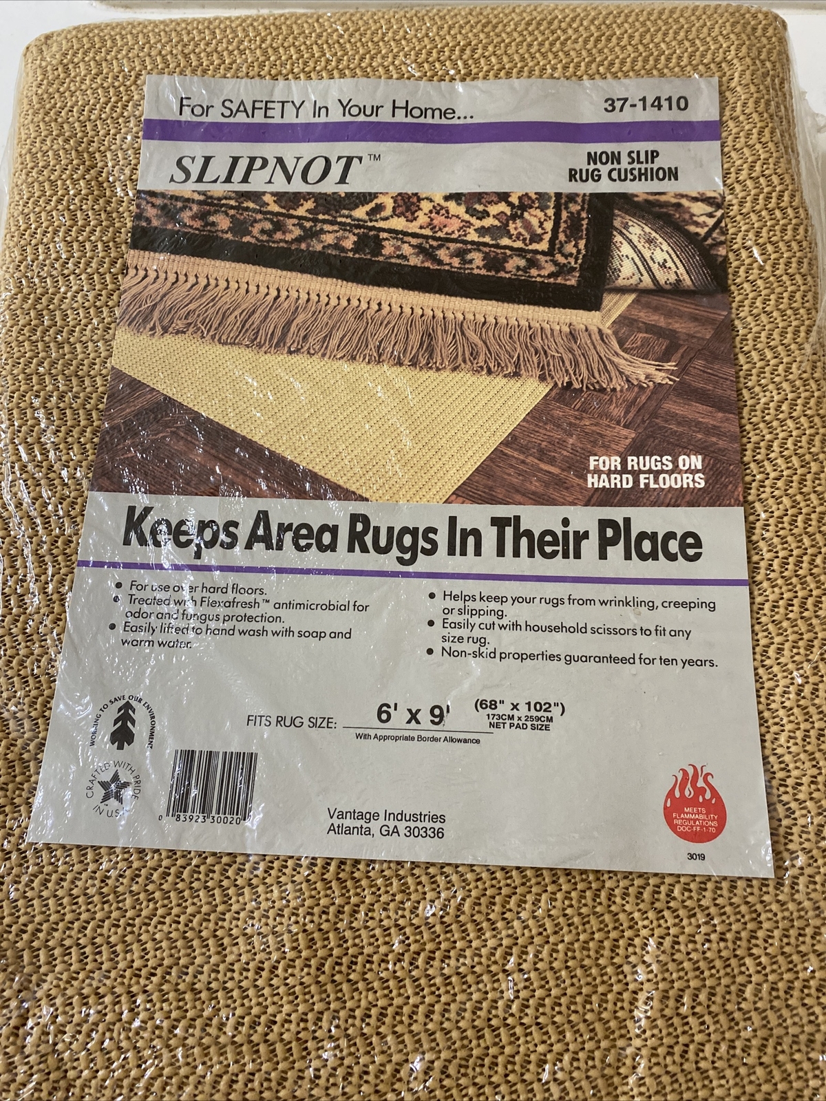 SLIPNOT Rug Cushion Non-slip for indoor hardwood Floors and area rug Size 6 x 9